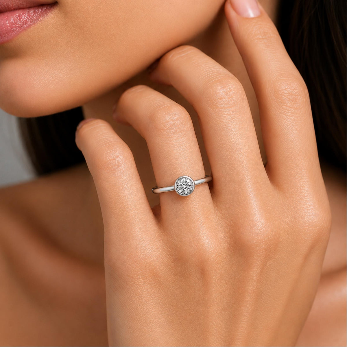 1.00-6.00 Carat T.W. Round-cut IGI Certified Lab Grown Diamond (F/VS+) 14K Gold Bezel Set Ring