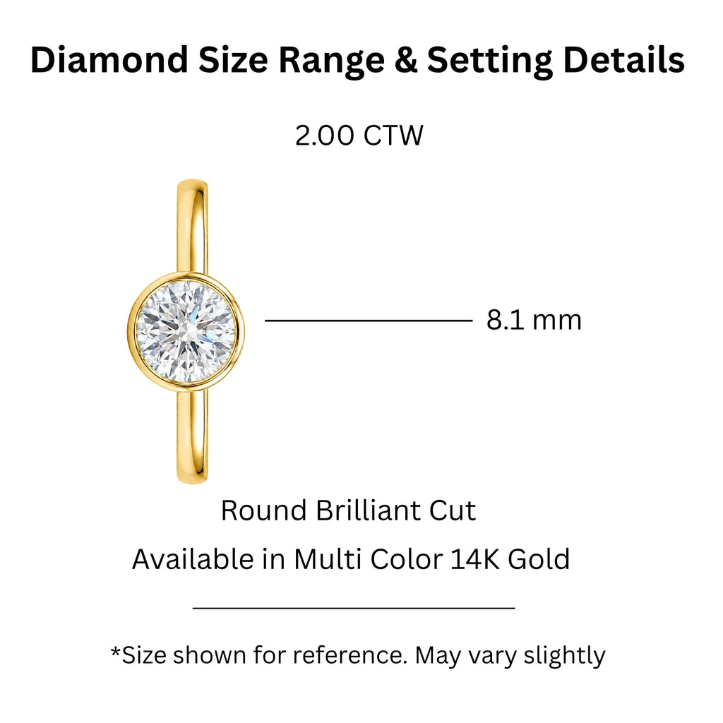 1.00-6.00 Carat T.W. Round-cut IGI Certified Lab Grown Diamond (F/VS+) 14K Gold Bezel Set Ring