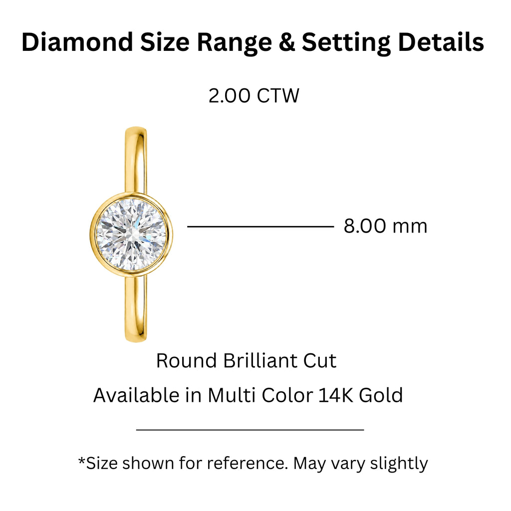 1.00-6.00 Carat T.W. Round-cut IGI Certified Lab Grown Diamond (F/VS+) 14K Gold Bezel Set Ring