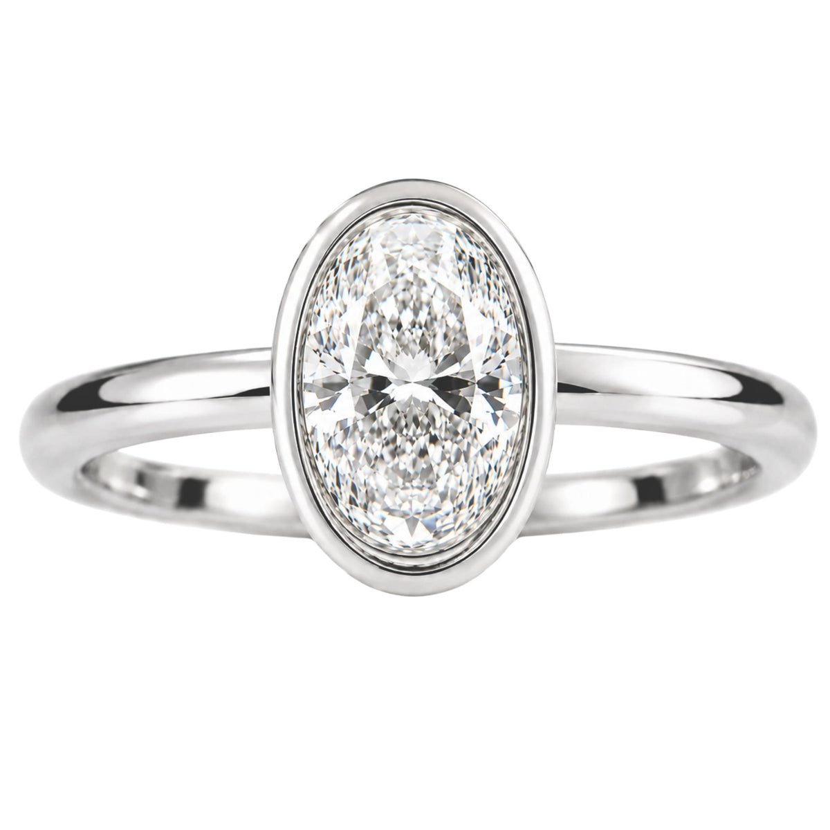 1.00-6.00 Carat T.W. Oval-cut IGI Certified Lab Grown Diamond (F/VS+) 14K Gold Bezel Set Ring