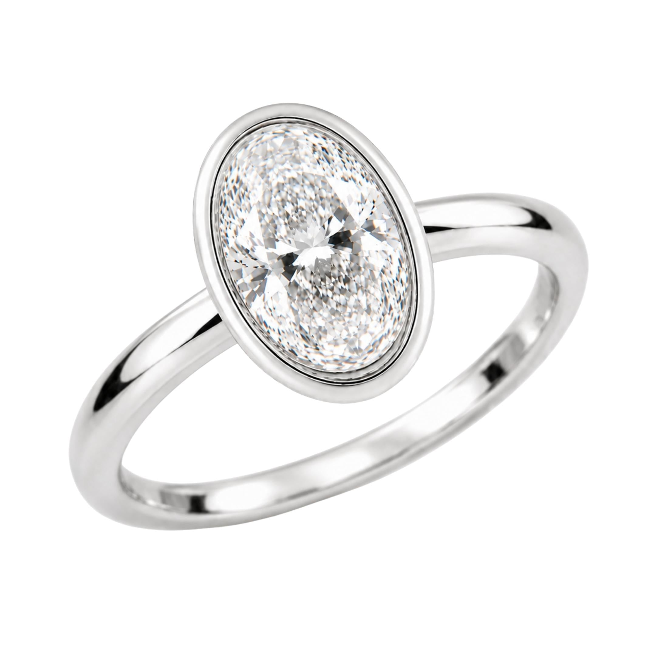 1.00-6.00 Carat T.W. Oval-cut IGI Certified Lab Grown Diamond (F/VS+) 14K Gold Bezel Set Ring