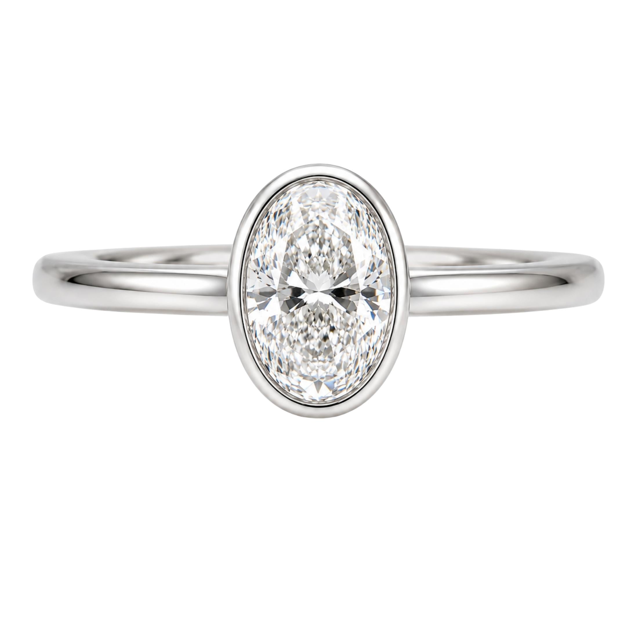 1.00-6.00 Carat T.W. Oval-cut IGI Certified Lab Grown Diamond (F/VS+) 14K Gold Bezel Set Ring