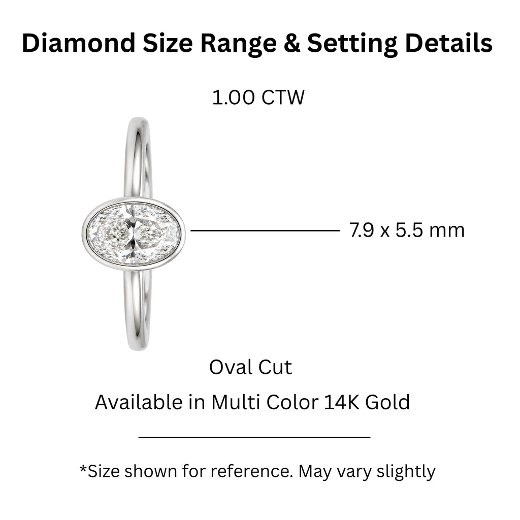1.00-6.00 Carat T.W. Oval-cut IGI Certified Lab Grown Diamond (F/VS+) 14K Gold Bezel Set Ring
