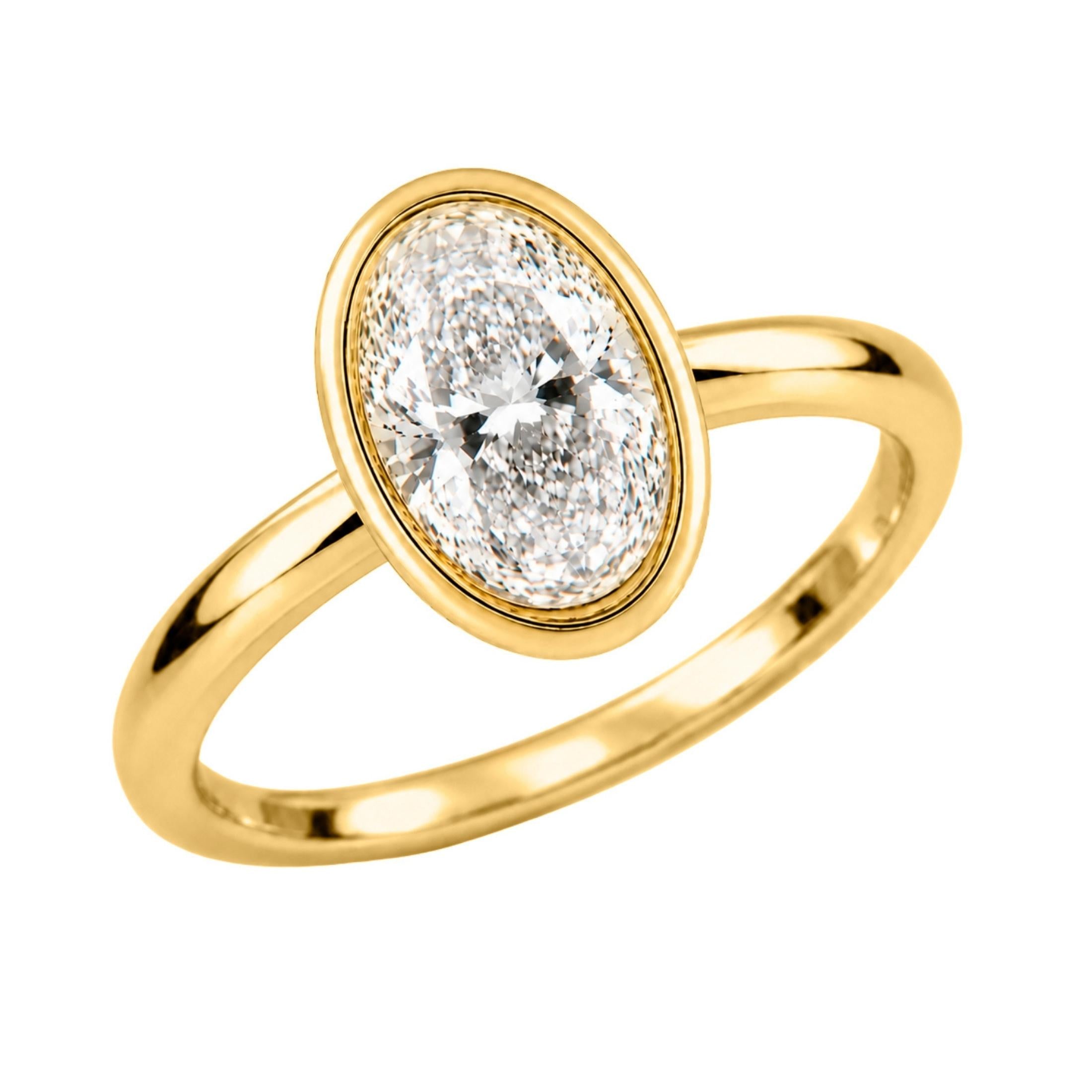 1.00-6.00 Carat T.W. Oval-cut IGI Certified Lab Grown Diamond (F/VS+) 14K Gold Bezel Set Ring