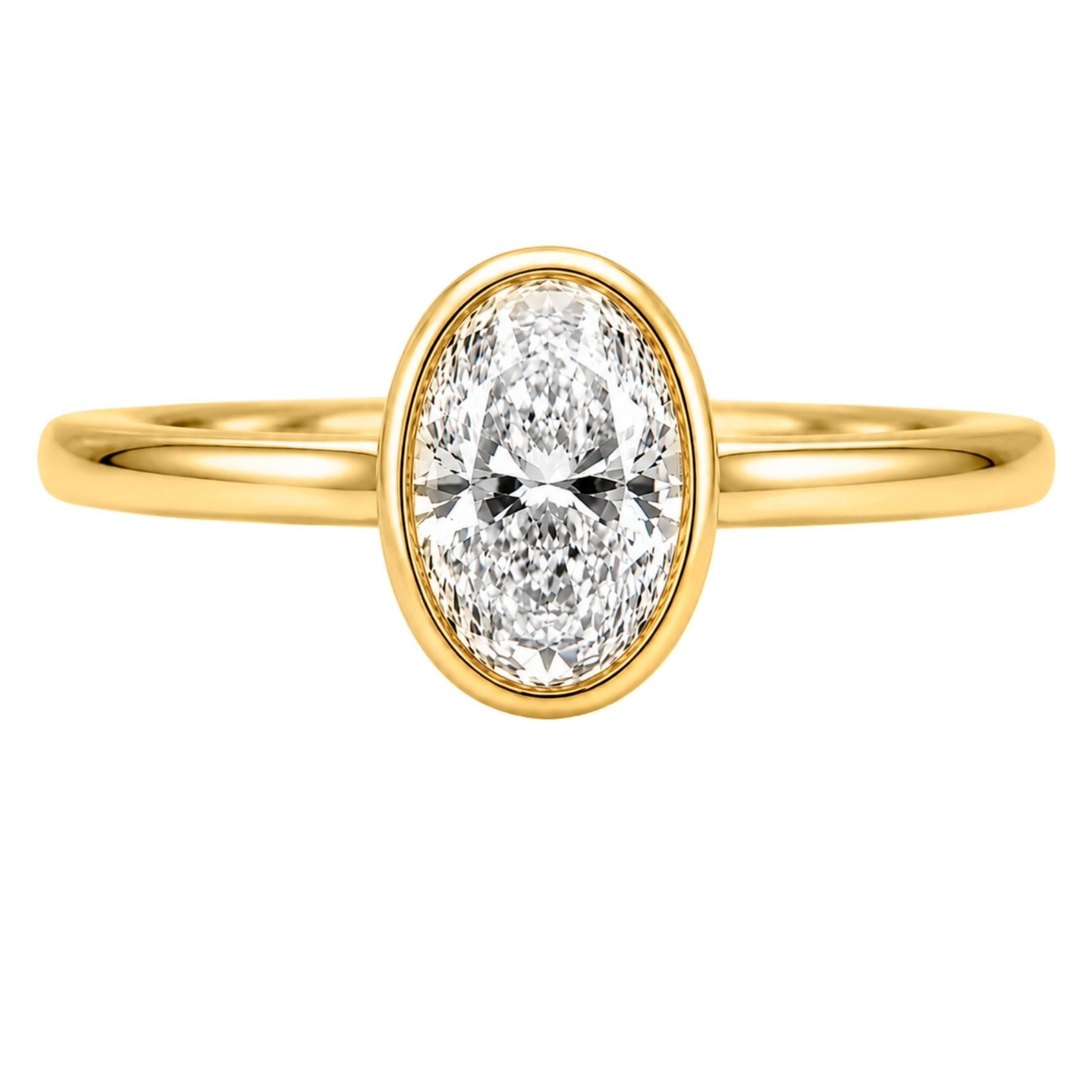 1.00-6.00 Carat T.W. Oval-cut IGI Certified Lab Grown Diamond (F/VS+) 14K Gold Bezel Set Ring