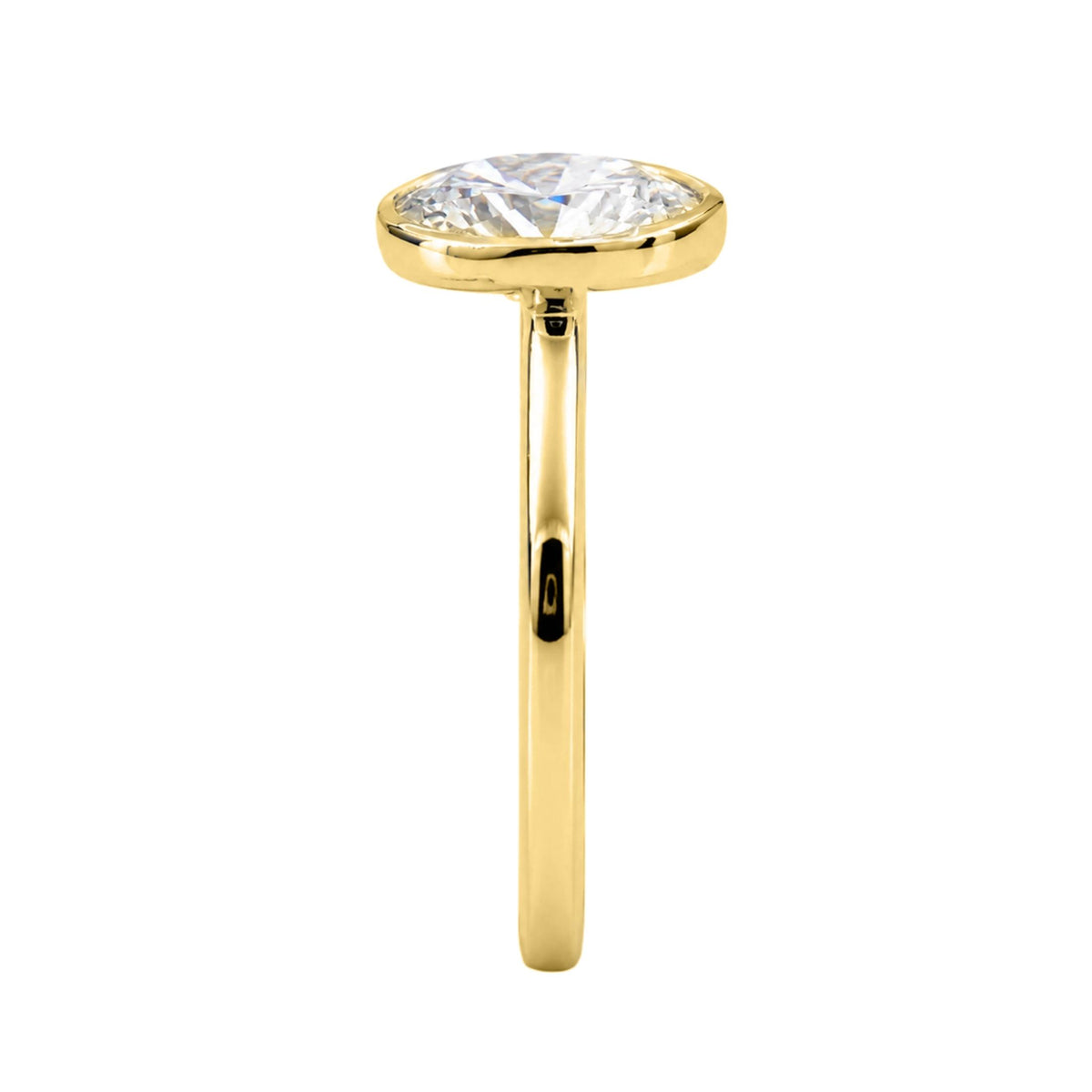 1.00-6.00 Carat T.W. Oval-cut IGI Certified Lab Grown Diamond (F/VS+) 14K Gold Bezel Set Ring