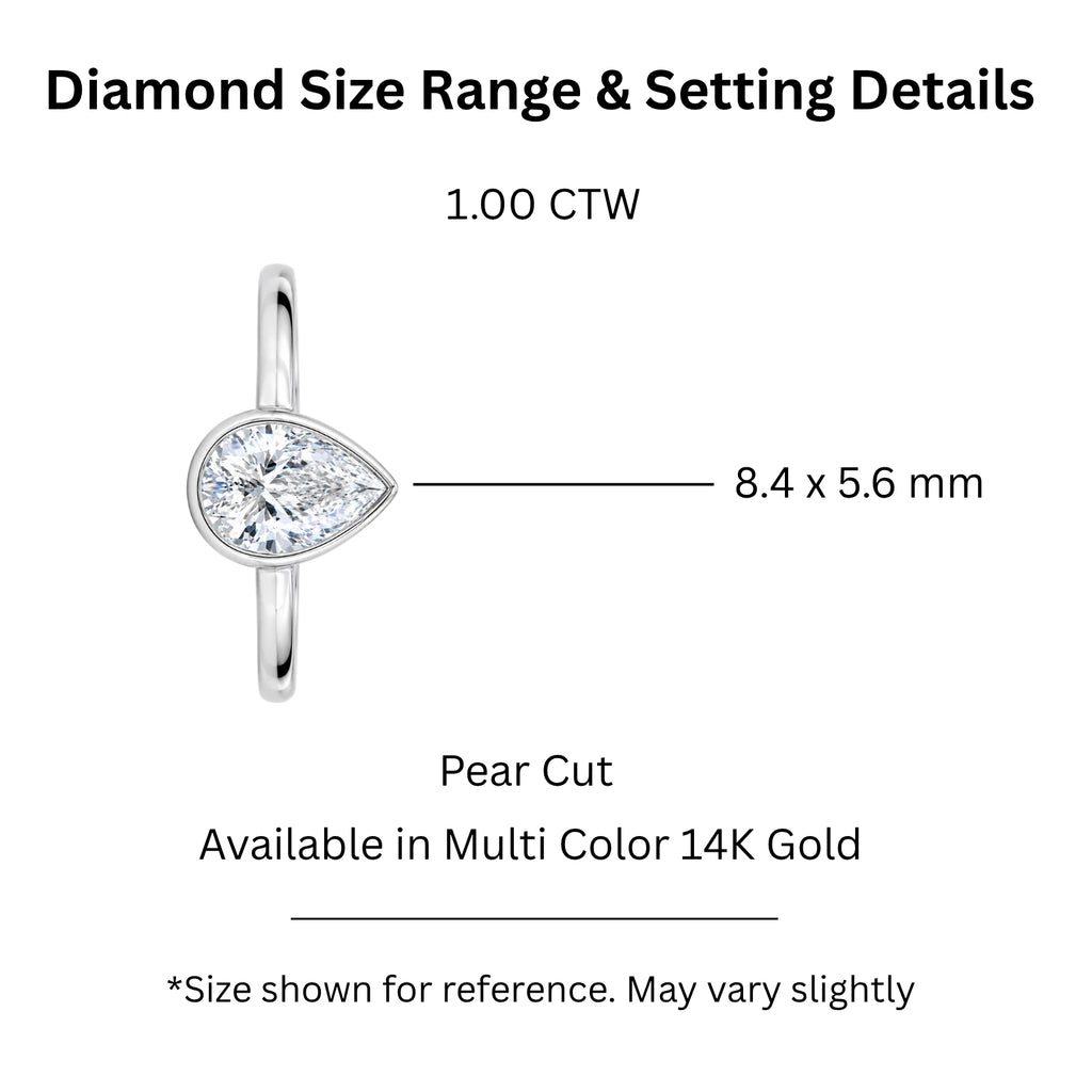 1.00-6.00 Carat T.W. Pear-cut IGI Certified Lab Grown Diamond (F/VS+) 14K Gold Bezel Set Ring