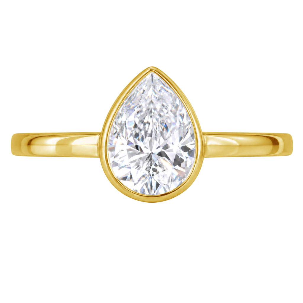 1.00-6.00 Carat T.W. Pear-cut IGI Certified Lab Grown Diamond (F/VS+) 14K Gold Bezel Set Ring