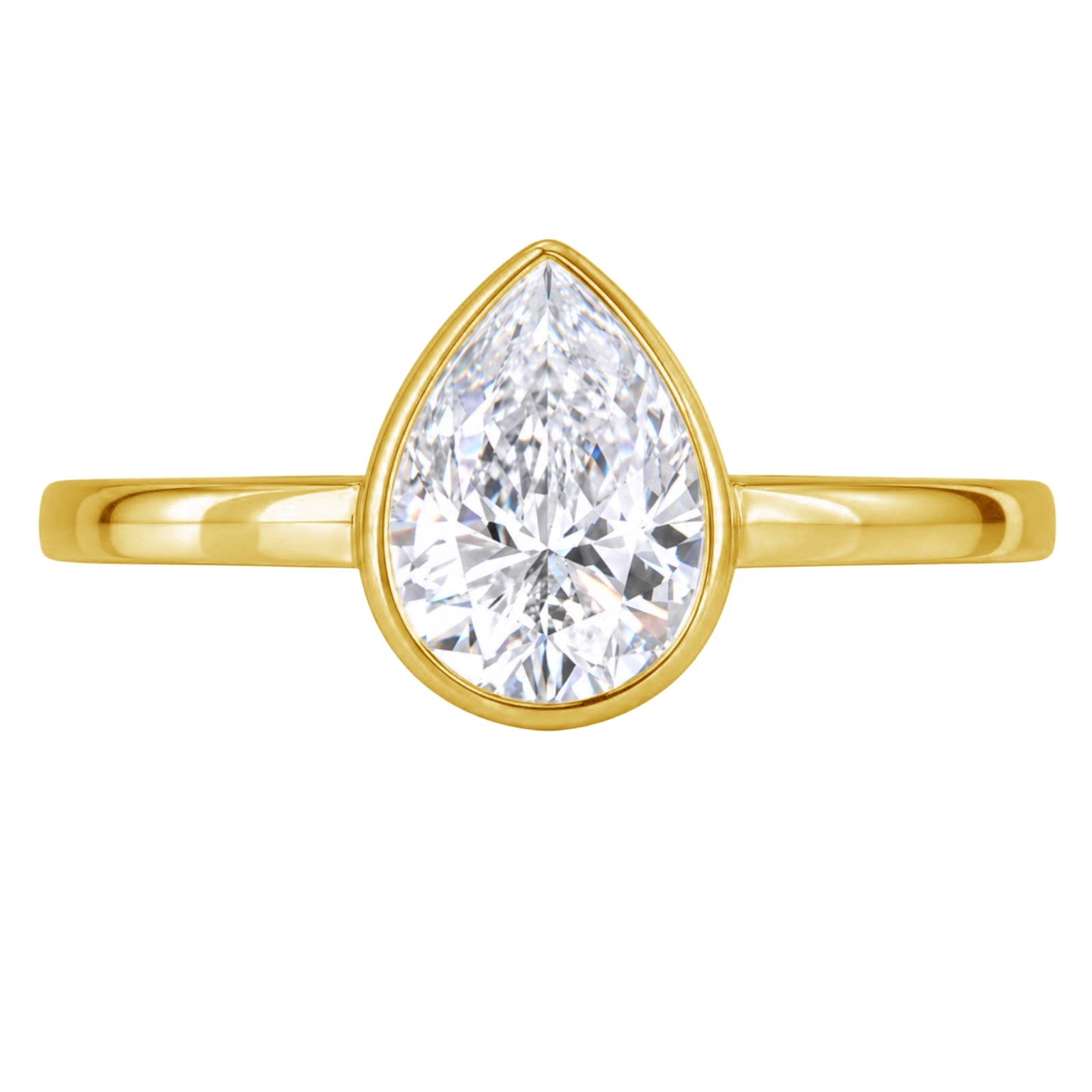 1.00-6.00 Carat T.W. Pear-cut IGI Certified Lab Grown Diamond (F/VS+) 14K Gold Bezel Set Ring