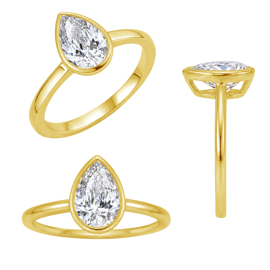 1.00-6.00 Carat T.W. Pear-cut IGI Certified Lab Grown Diamond (F/VS+) 14K Gold Bezel Set Ring