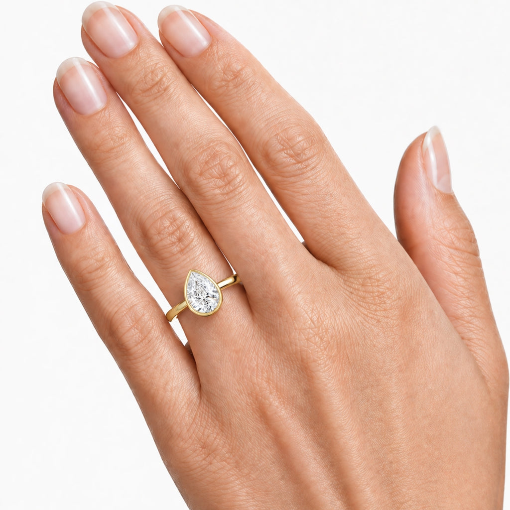 1.00-6.00 Carat T.W. Pear-cut IGI Certified Lab Grown Diamond (F/VS+) 14K Gold Bezel Set Ring