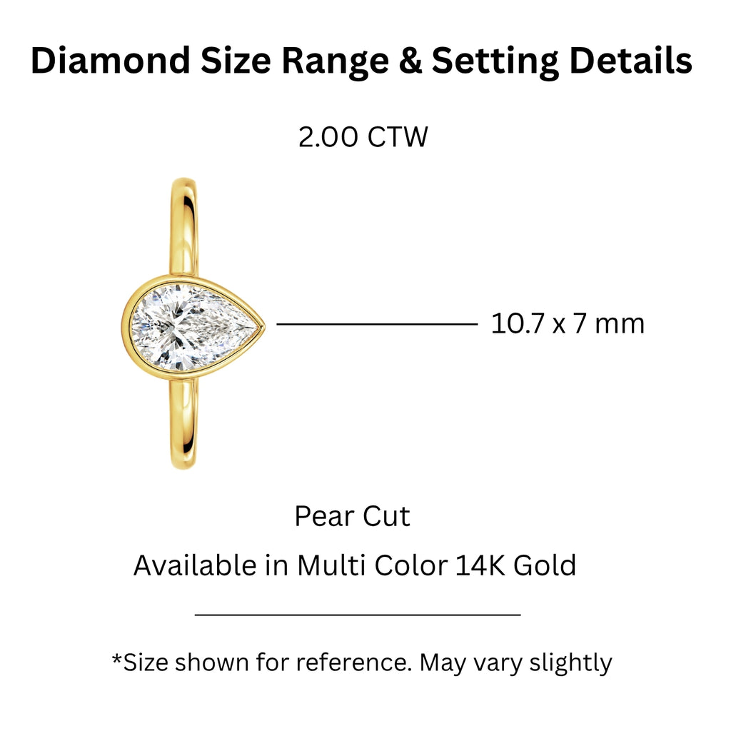 1.00-6.00 Carat T.W. Pear-cut IGI Certified Lab Grown Diamond (F/VS+) 14K Gold Bezel Set Ring