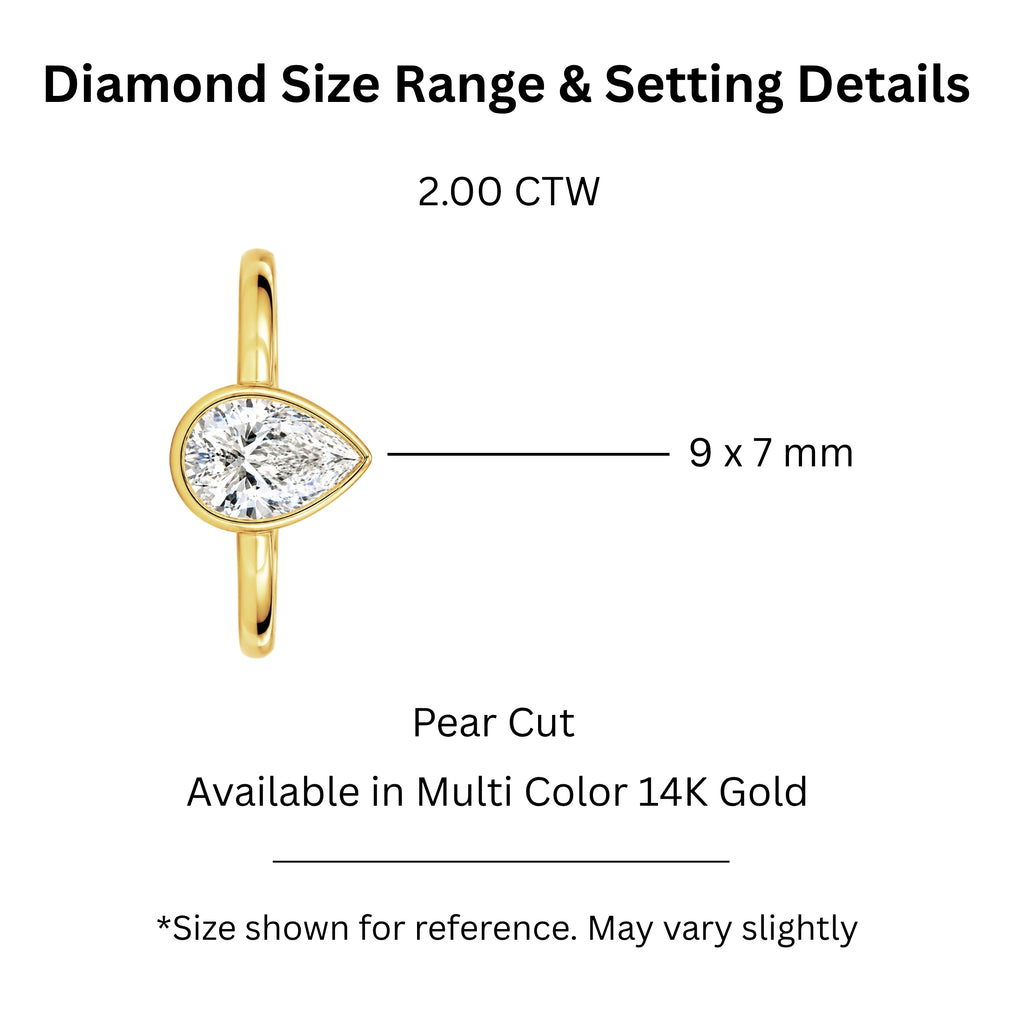 1.00-6.00 Carat T.W. Pear-cut IGI Certified Lab Grown Diamond (F/VS+) 14K Gold Bezel Set Ring