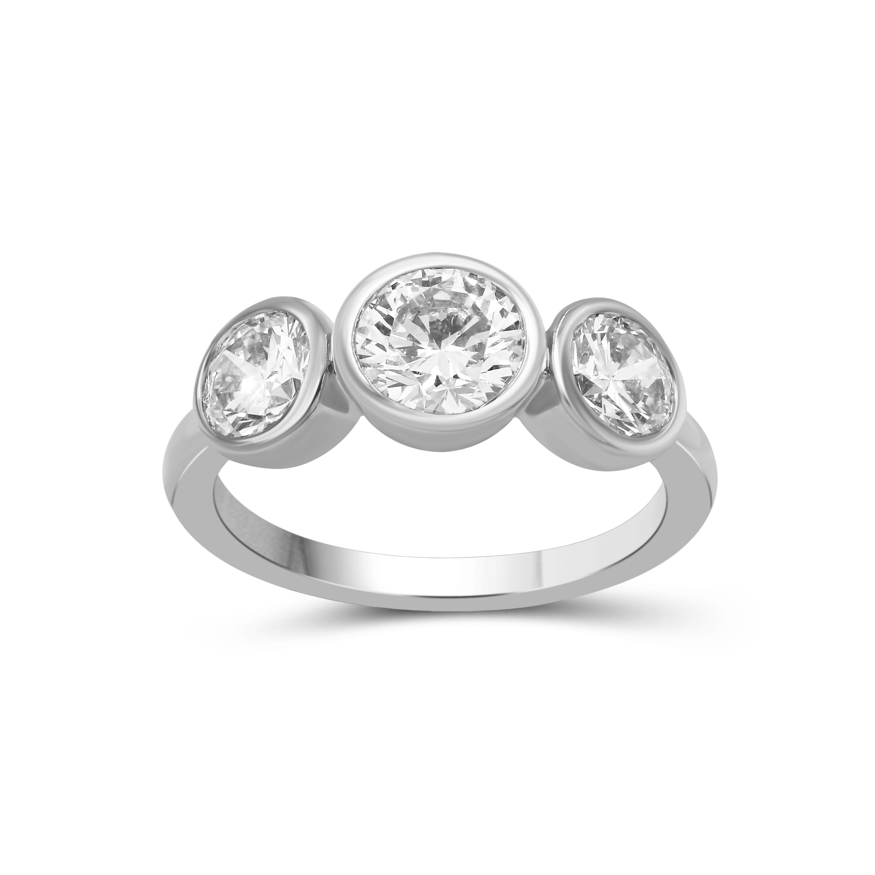 2.50 Carat T.W. Round-cut Lab Grown Diamond (F/VS+) 14K Gold Bezel Set 3 Stone Ring