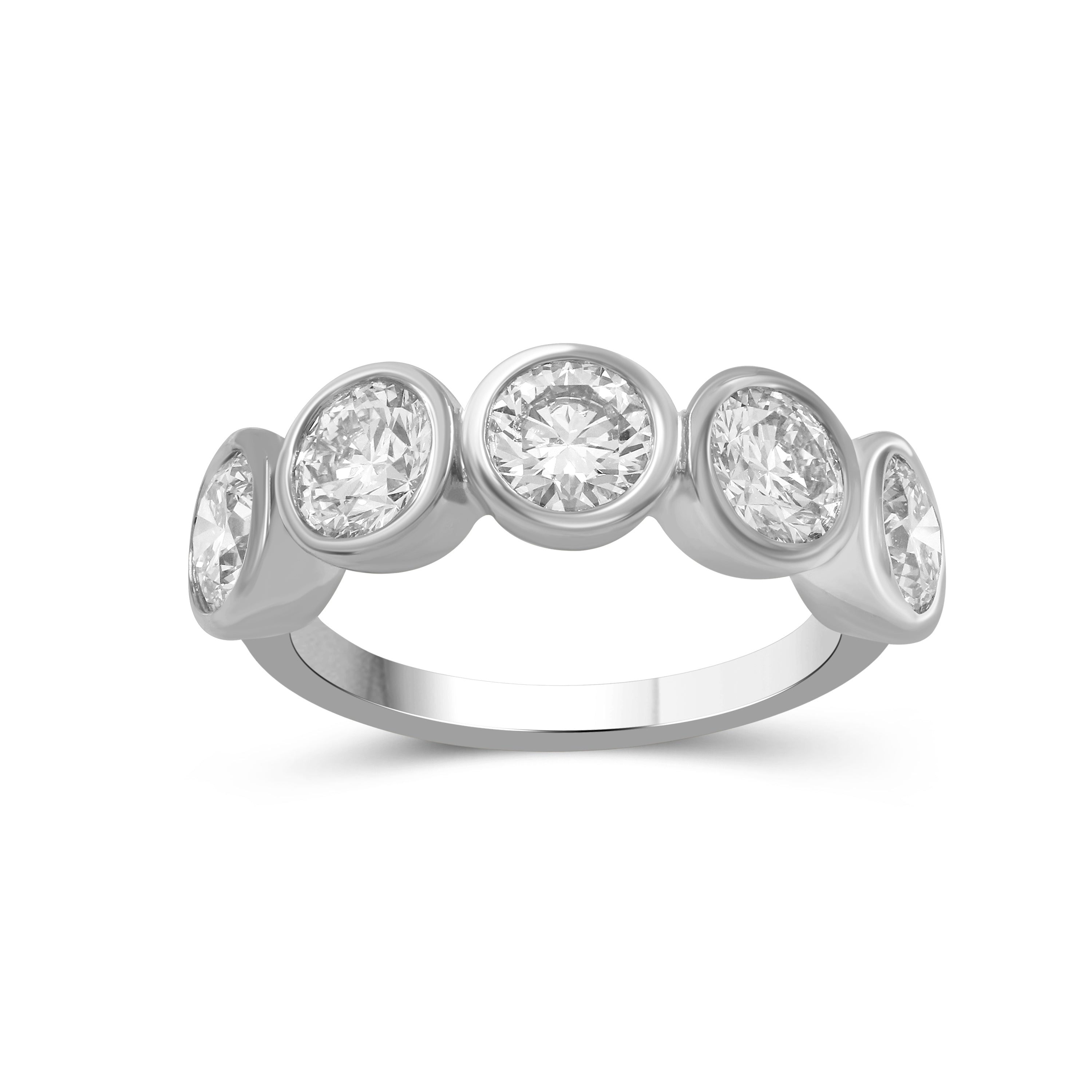 3.00 Carat T.W. Round-cut Lab Grown Diamond (F/VS+) 14K Gold Bezel Set 5 Stone Band Ring