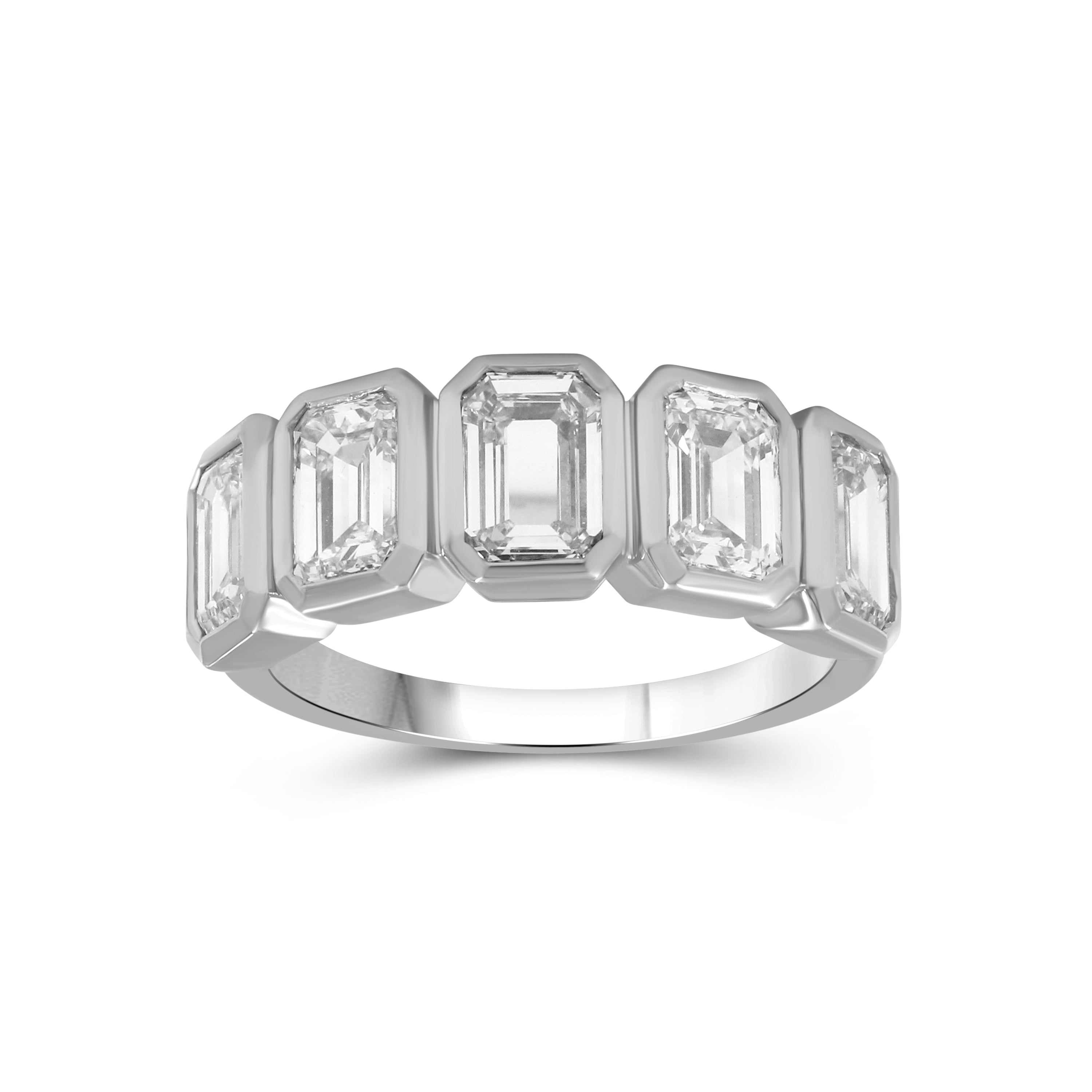 3.00 Carat T.W. Emerald-cut Lab Grown Diamond (F/VS+) 14K Gold Bezel Set 5 Stone Band Ring