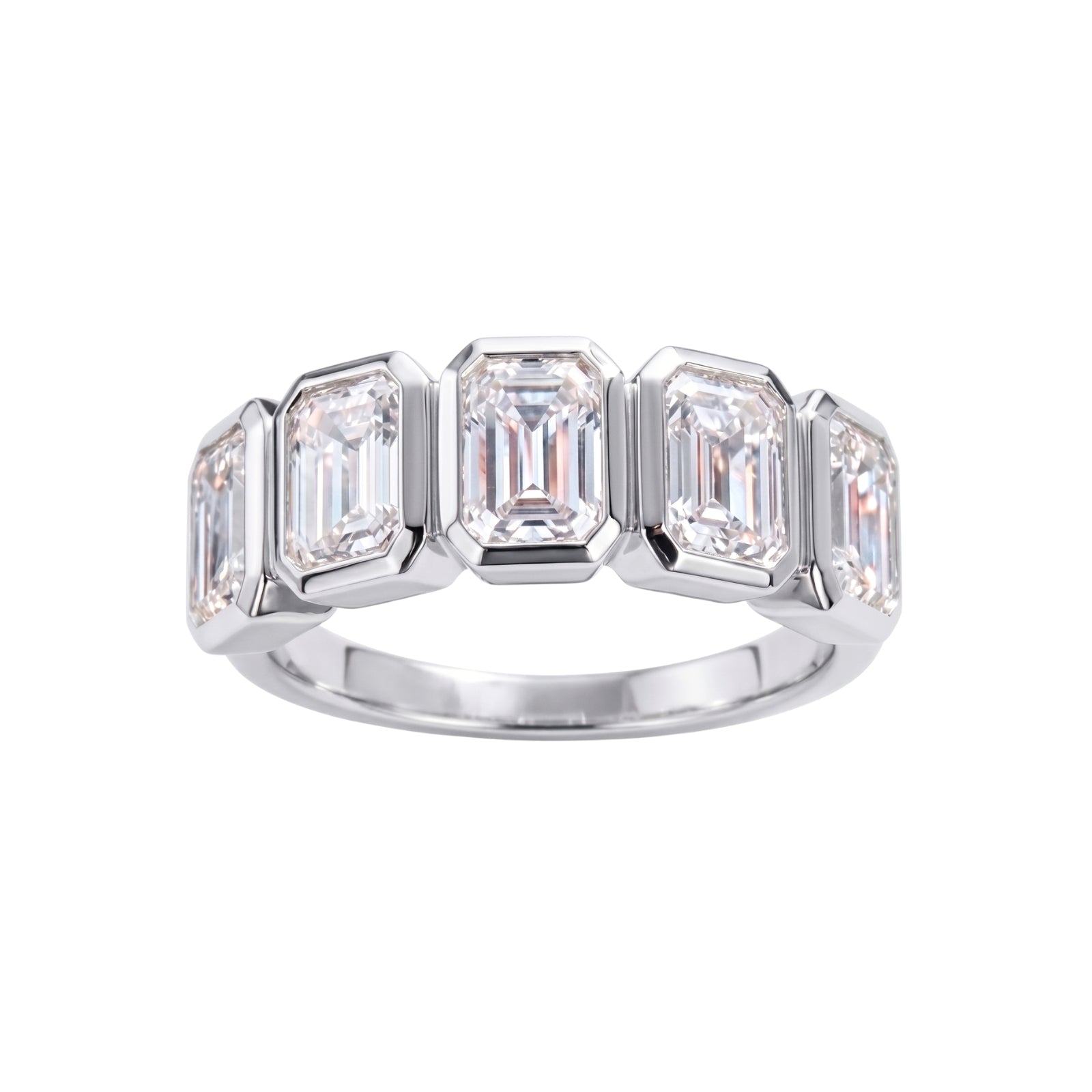 3.00 Carat T.W. Emerald-cut Lab Grown Diamond (F/VS+) 14K Gold Bezel Set 5 Stone Band Ring