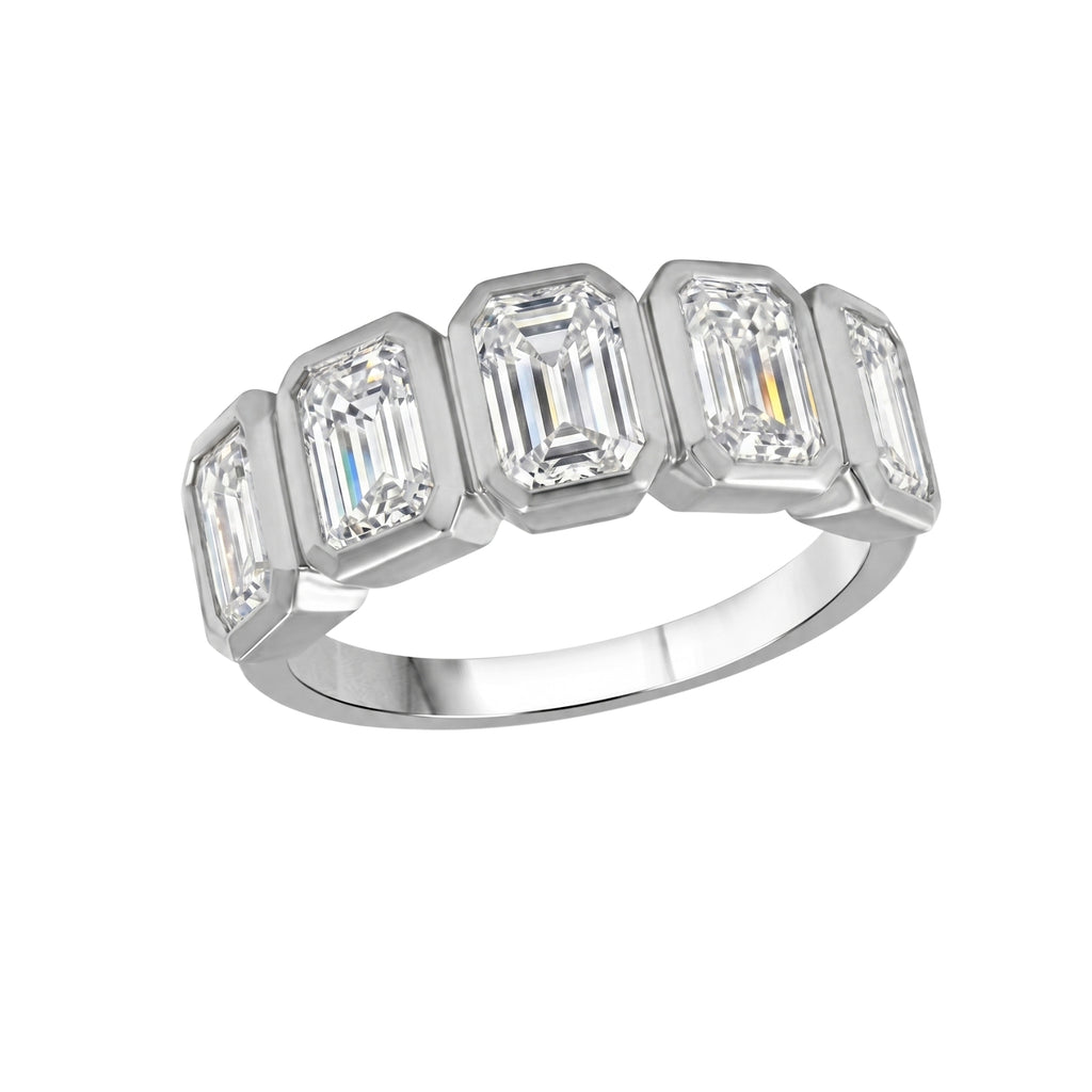 3.00 Carat T.W. Emerald-cut Lab Grown Diamond (F/VS+) 14K Gold Bezel Set 5 Stone Band Ring