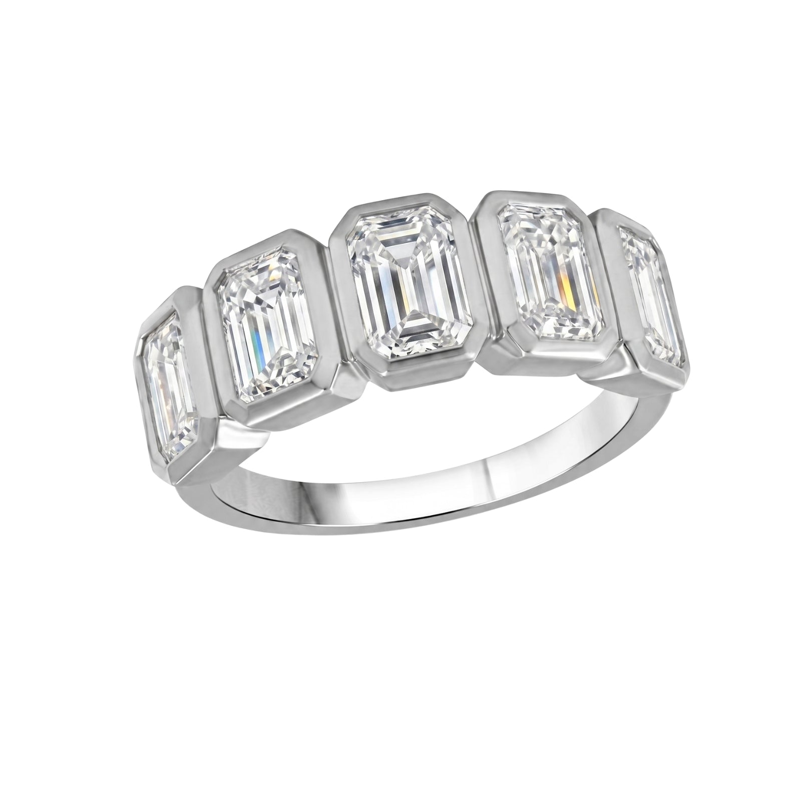 3.00 Carat T.W. Emerald-cut Lab Grown Diamond (F/VS+) 14K Gold Bezel Set 5 Stone Band Ring