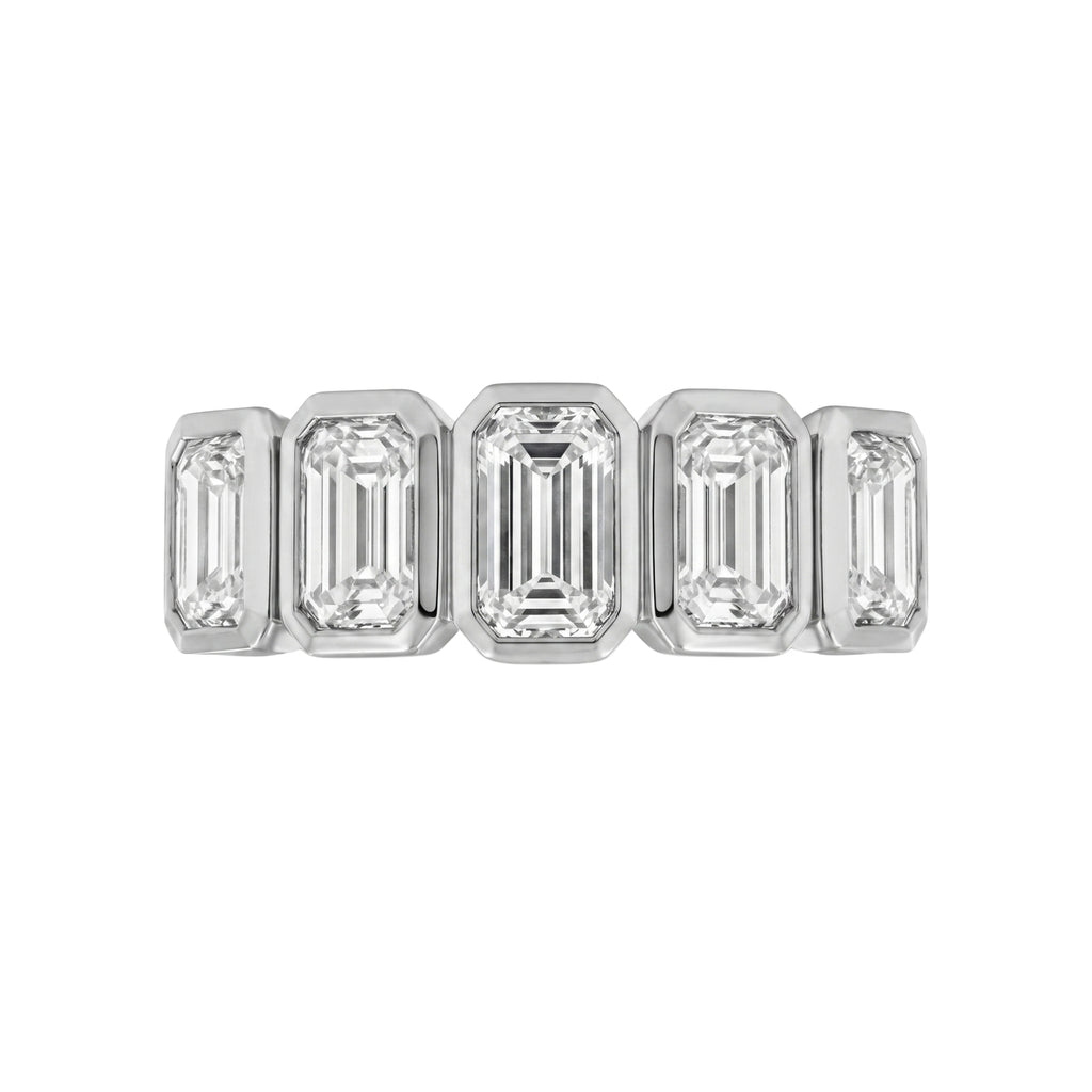 3.00 Carat T.W. Emerald-cut Lab Grown Diamond (F/VS+) 14K Gold Bezel Set 5 Stone Band Ring