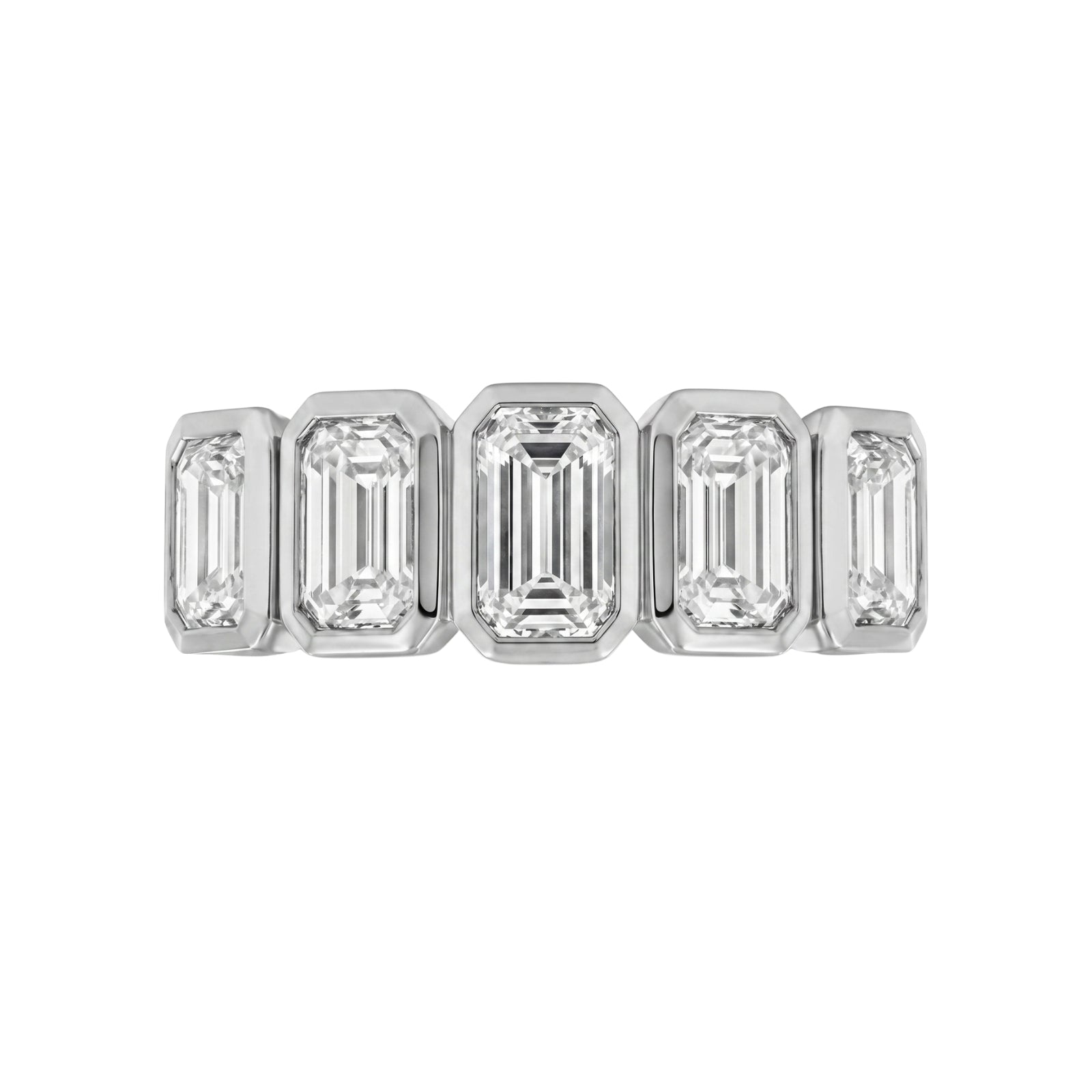 3.00 Carat T.W. Emerald-cut Lab Grown Diamond (F/VS+) 14K Gold Bezel Set 5 Stone Band Ring