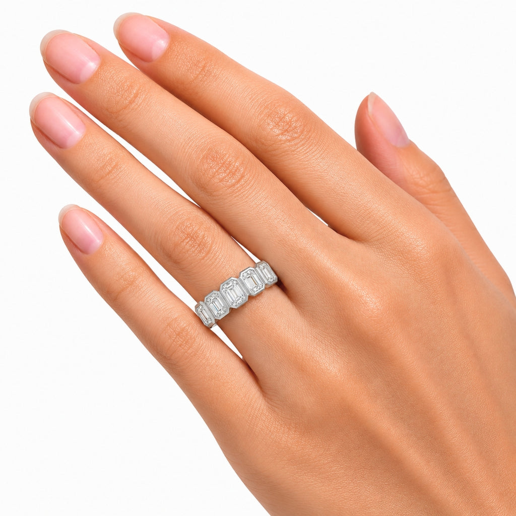 3.00 Carat T.W. Emerald-cut Lab Grown Diamond (F/VS+) 14K Gold Bezel Set 5 Stone Band Ring