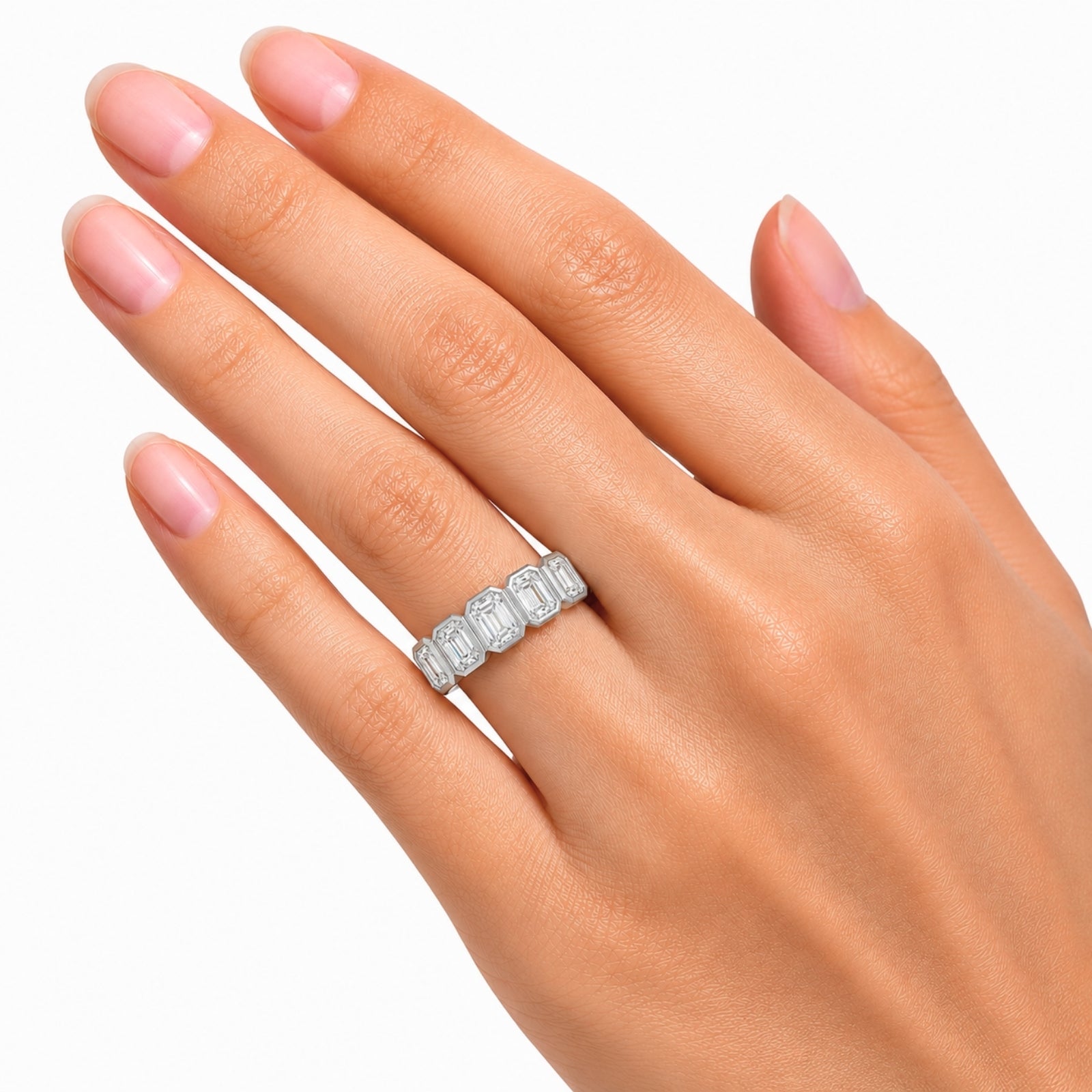 3.00 Carat T.W. Emerald-cut Lab Grown Diamond (F/VS+) 14K Gold Bezel Set 5 Stone Band Ring