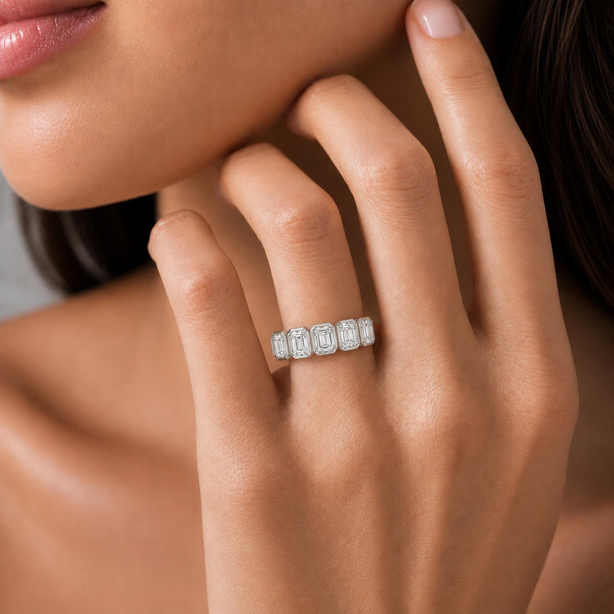 Diamonair 5 Stone Bezel Ring set - Lab Grown Diamond 14K Gold 5 Stone Bezel Ring