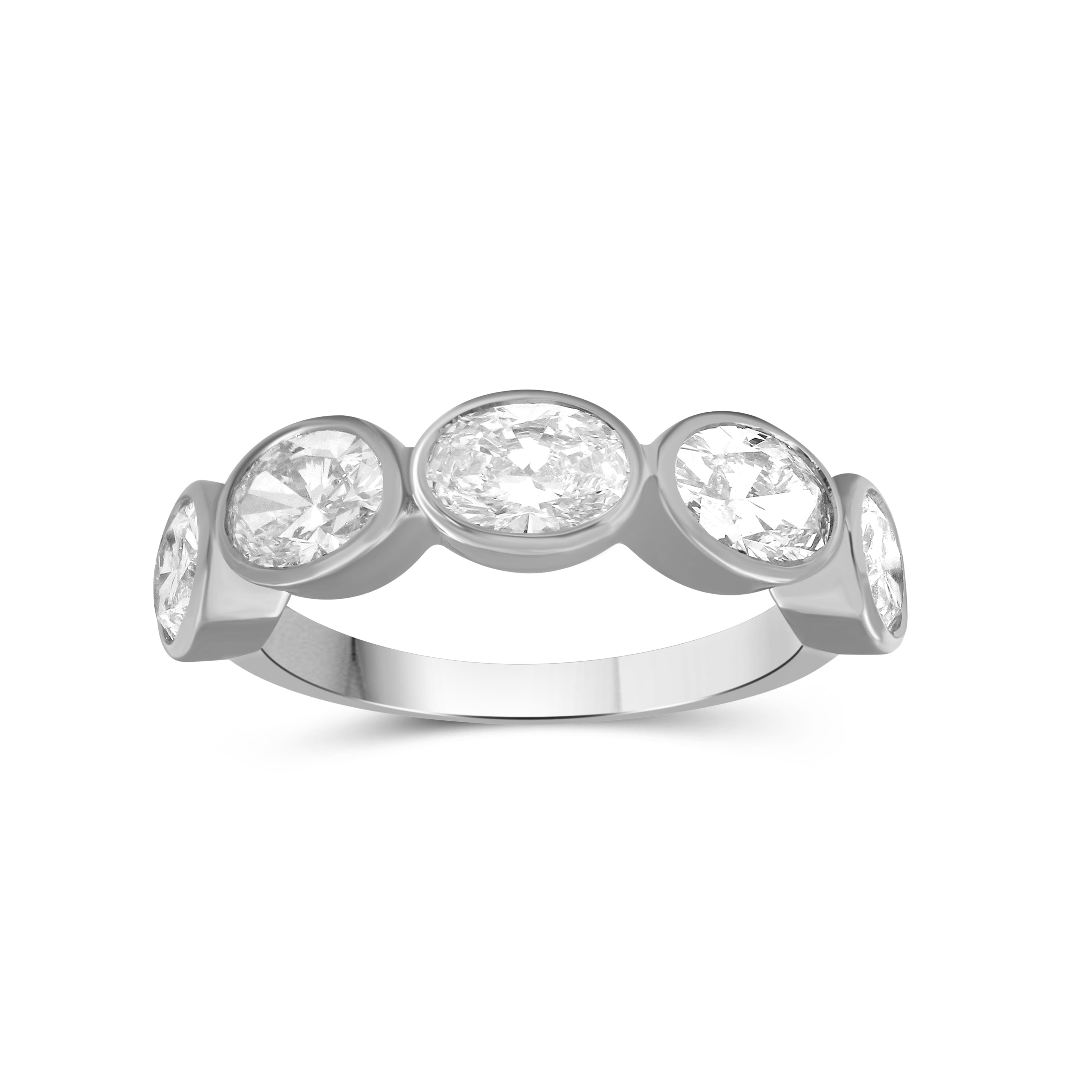 3.00 Carat T.W. Oval-cut Lab Grown Diamond (F/VS+) 14K Gold Bezel Set 5 Stone Band Ring