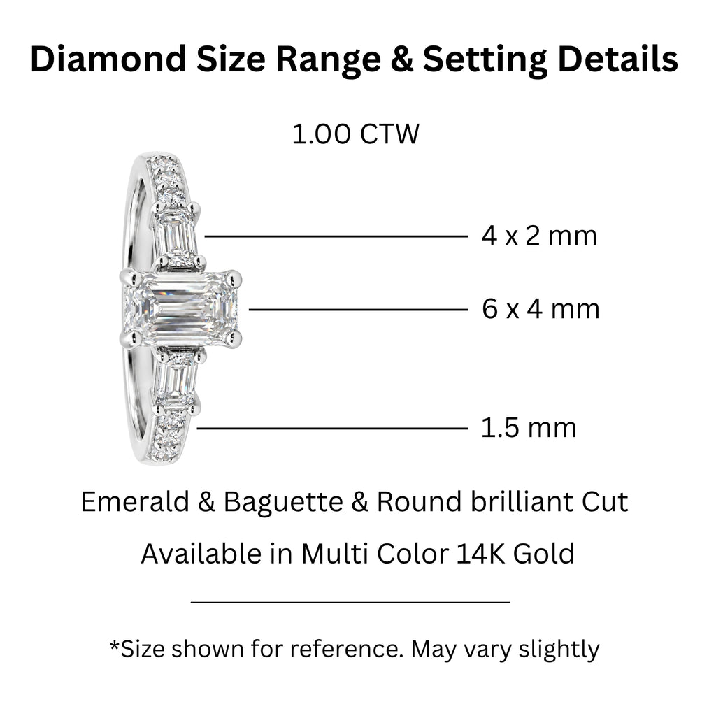 1.00 Carat T.W. Baguette, Emerald and Round-cut Lab Grown Diamond (F/VS+) 14K Gold Fashion Ring