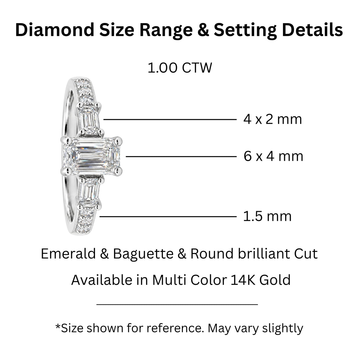 1.00 Carat T.W. Baguette, Emerald and Round-cut Lab Grown Diamond (F/VS+) 14K Gold Fashion Ring