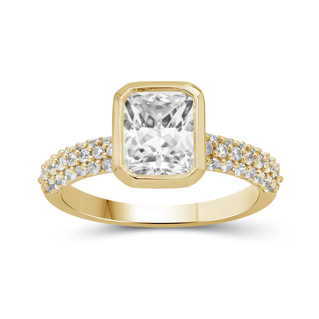 2.00 Carat T.W. Emerald and Round-cut Lab Grown Diamond (F/VS+) 14K Gold Solitaire Band Ring