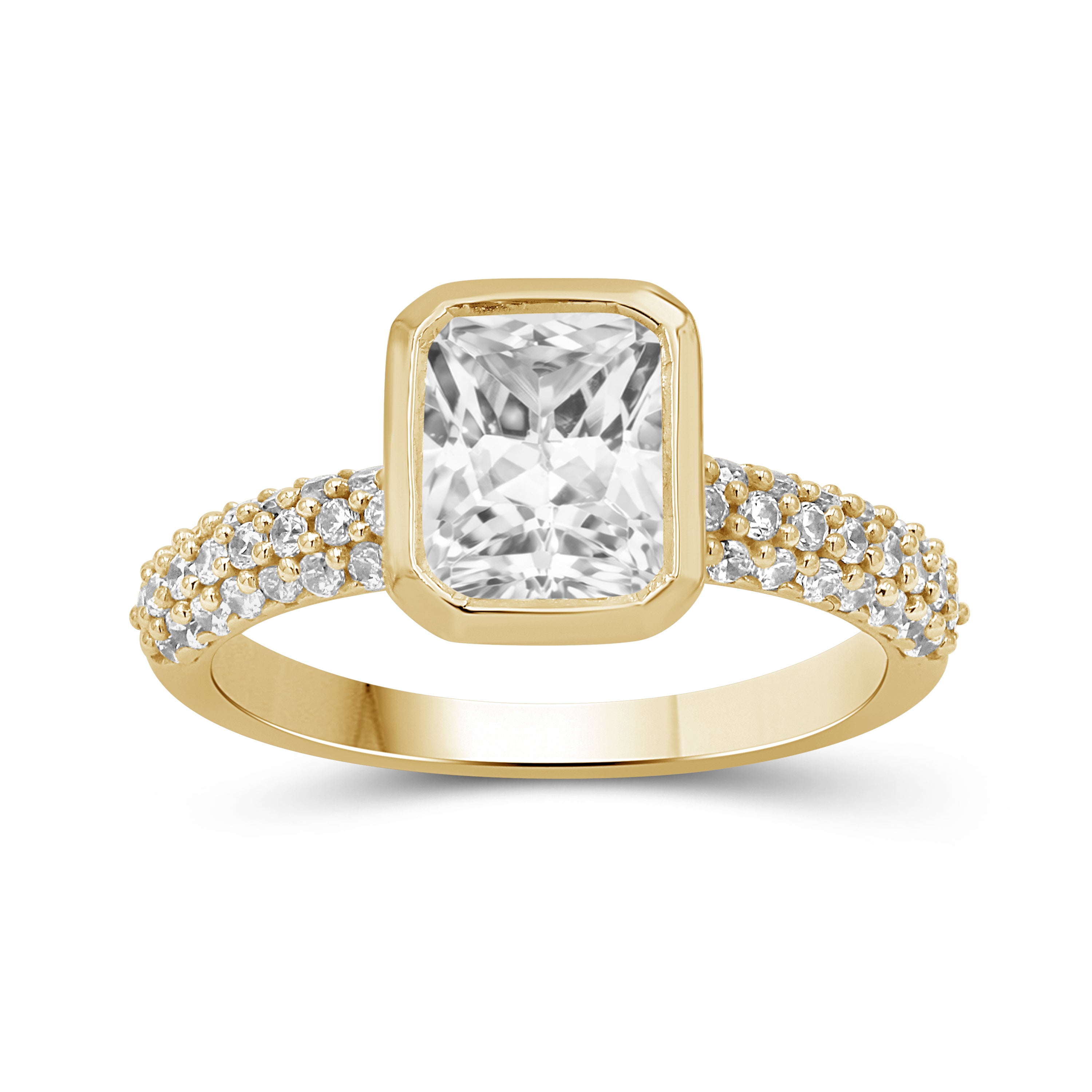 2.00 Carat T.W. Emerald and Round-cut Lab Grown Diamond (F/VS+) 14K Gold Solitaire Band Ring
