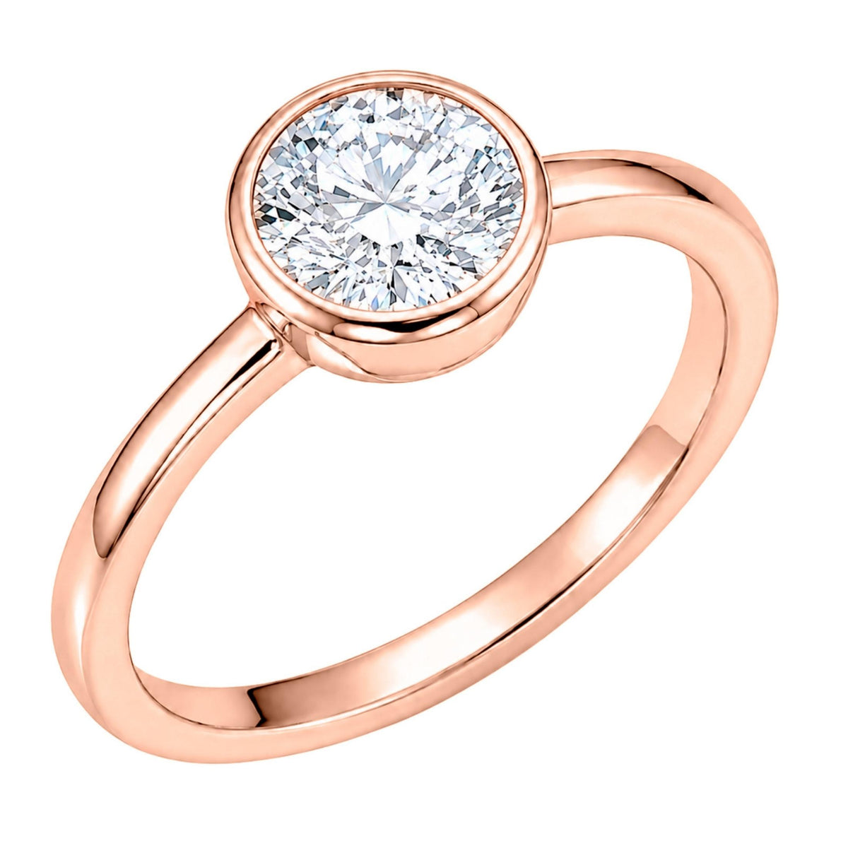 1.00-6.00 Carat T.W. Round-cut IGI Certified Lab Grown Diamond (F/VS+) 14K Gold Bezel Set Ring