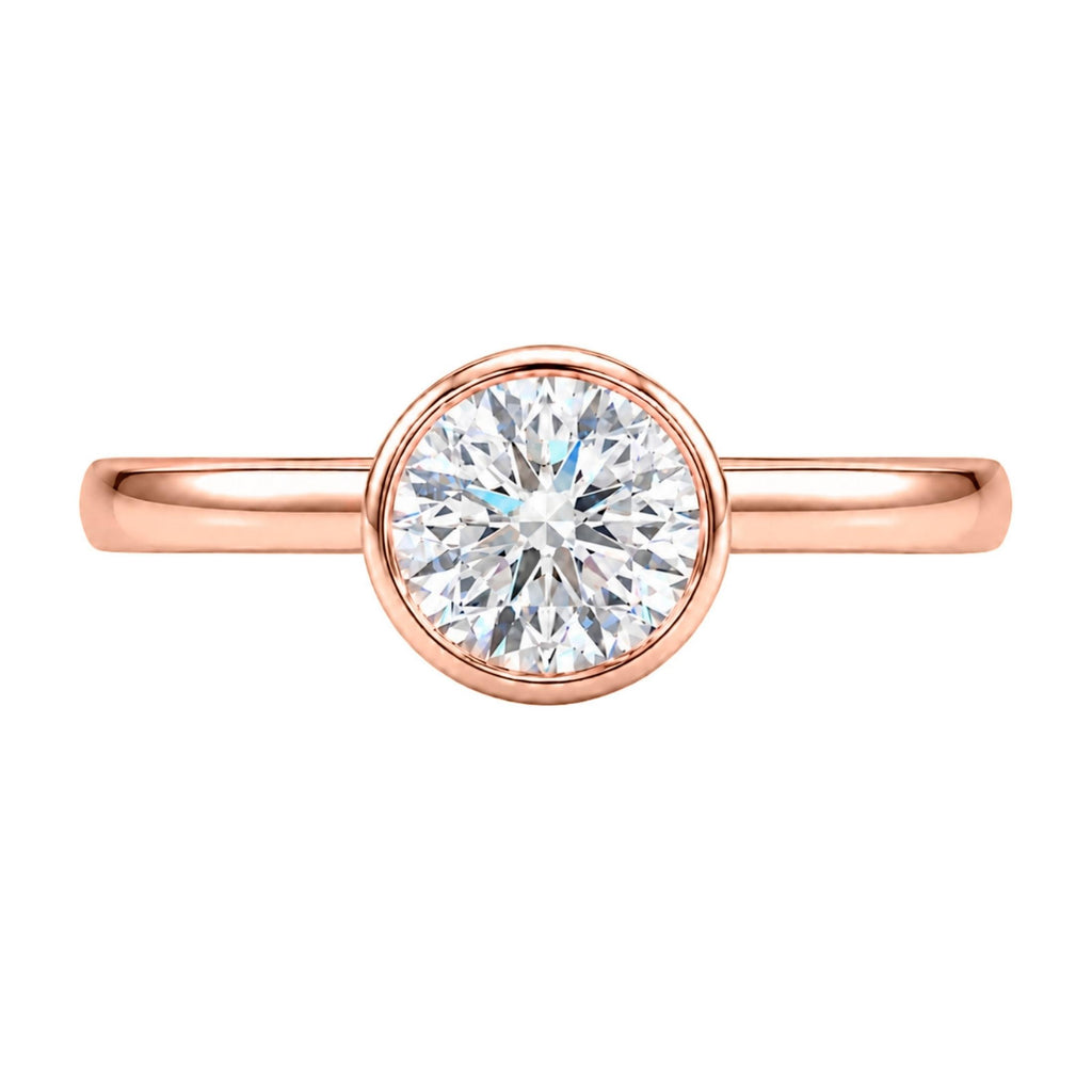 1.00-6.00 Carat T.W. Round-cut IGI Certified Lab Grown Diamond (F/VS+) 14K Gold Bezel Set Ring