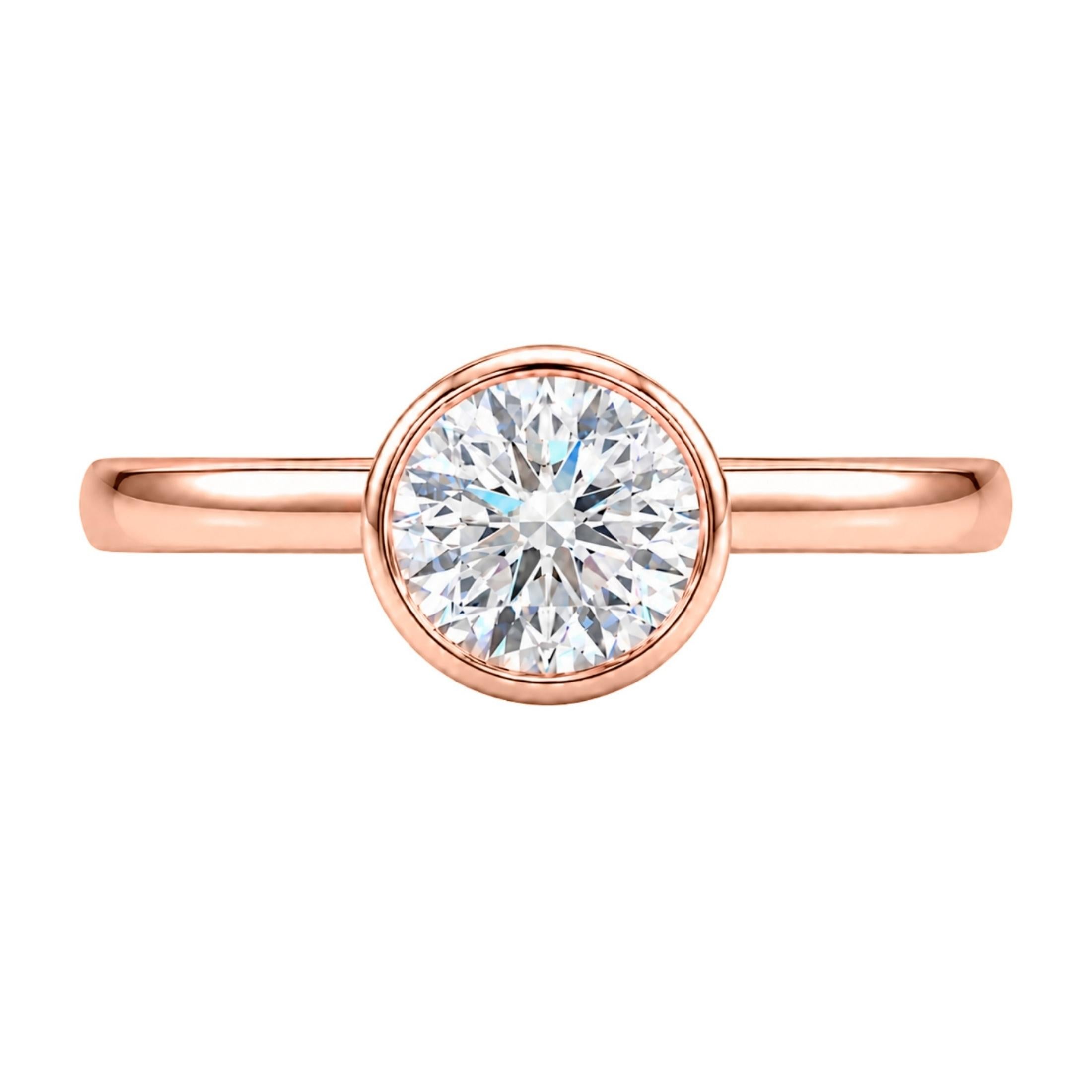 1.00-6.00 Carat T.W. Round-cut IGI Certified Lab Grown Diamond (F/VS+) 14K Gold Bezel Set Ring