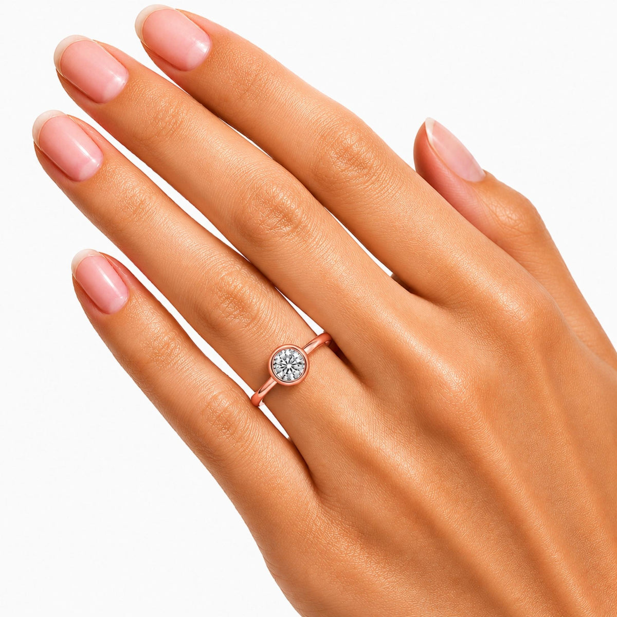 1.00-6.00 Carat T.W. Round-cut IGI Certified Lab Grown Diamond (F/VS+) 14K Gold Bezel Set Ring