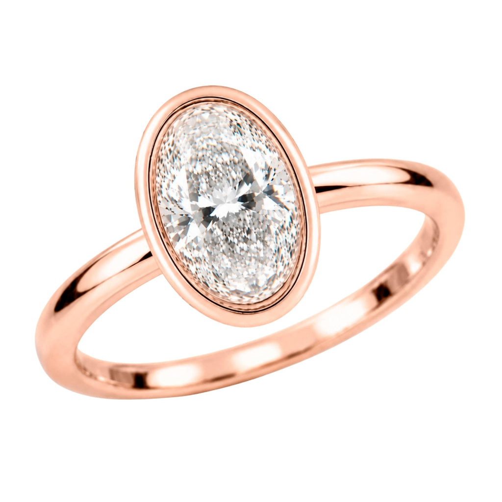 1.00-6.00 Carat T.W. Oval-cut IGI Certified Lab Grown Diamond (F/VS+) 14K Gold Bezel Set Ring