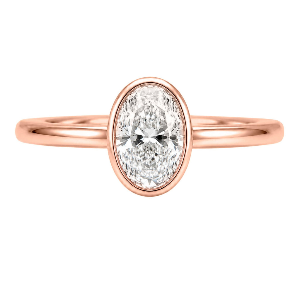 1.00-6.00 Carat T.W. Oval-cut IGI Certified Lab Grown Diamond (F/VS+) 14K Gold Bezel Set Ring