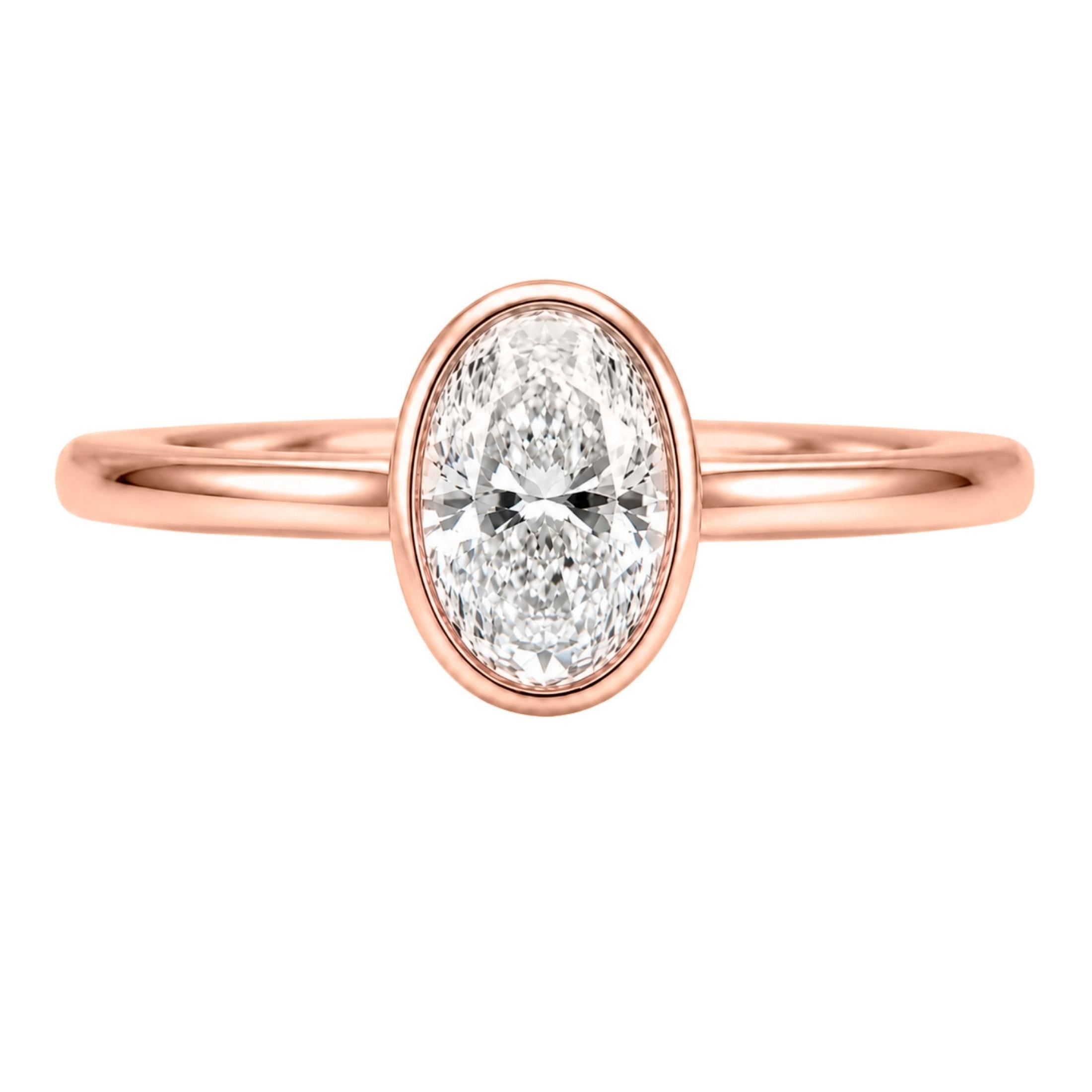 1.00-6.00 Carat T.W. Oval-cut IGI Certified Lab Grown Diamond (F/VS+) 14K Gold Bezel Set Ring