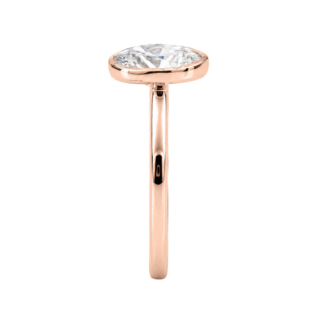 1.00-6.00 Carat T.W. Oval-cut IGI Certified Lab Grown Diamond (F/VS+) 14K Gold Bezel Set Ring