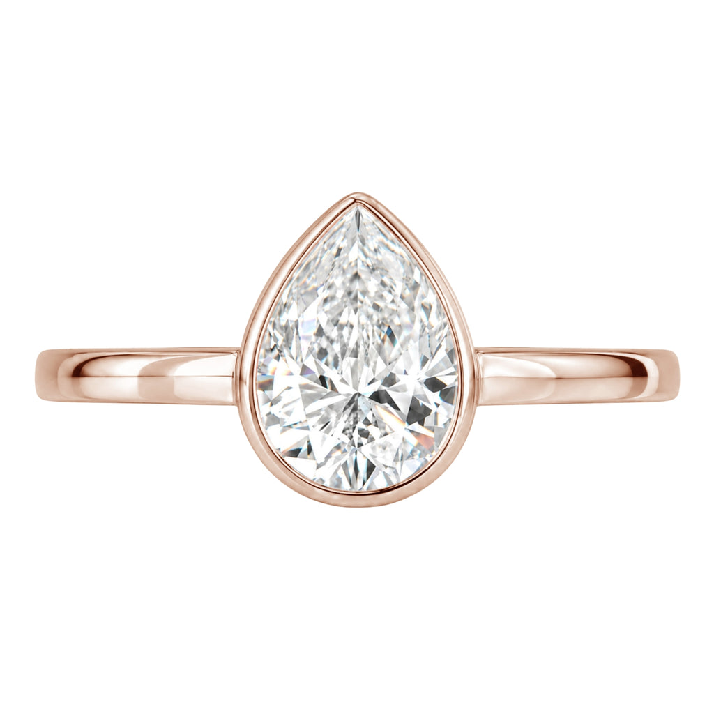 1.00-6.00 Carat T.W. Pear-cut IGI Certified Lab Grown Diamond (F/VS+) 14K Gold Bezel Set Ring