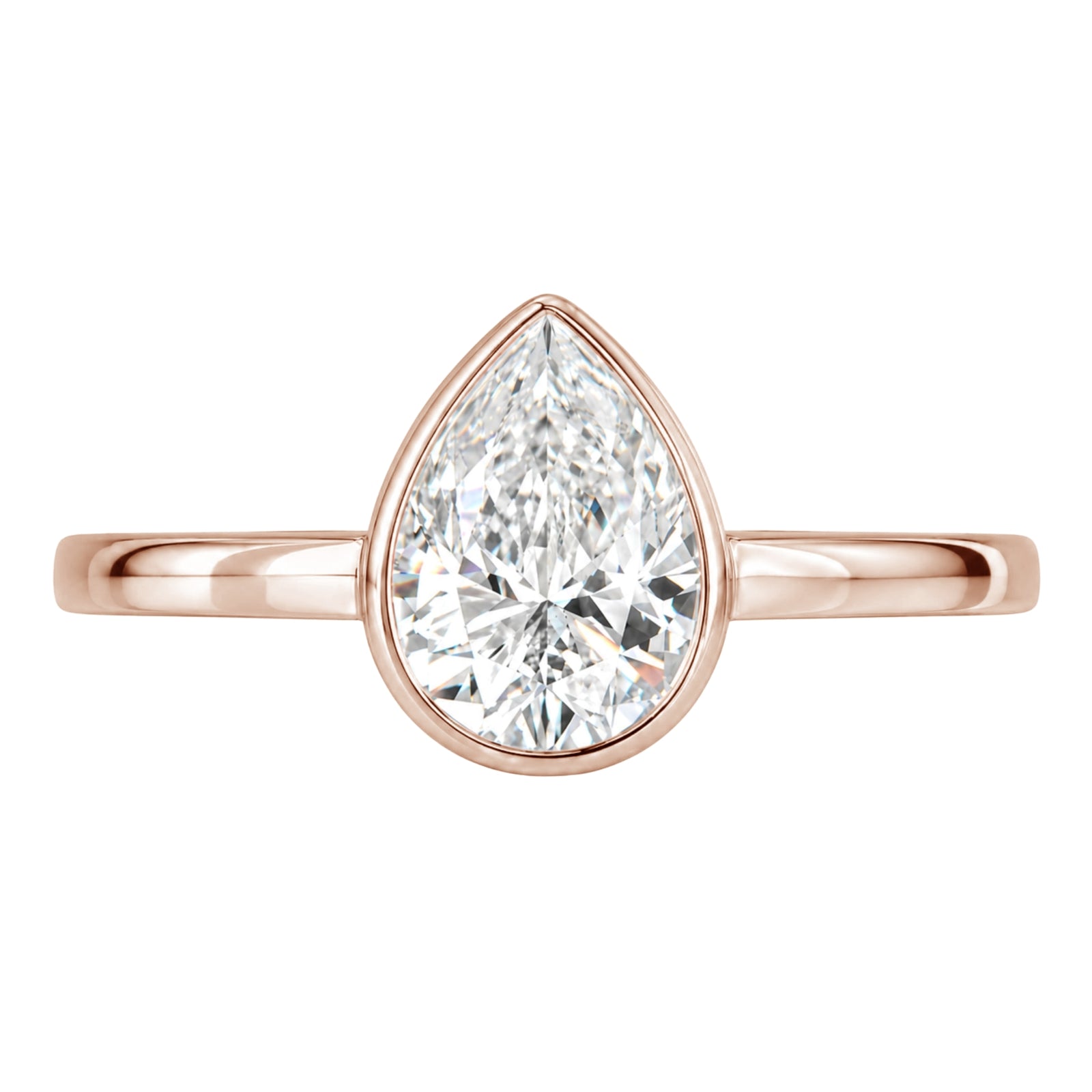 1.00-6.00 Carat T.W. Pear-cut IGI Certified Lab Grown Diamond (F/VS+) 14K Gold Bezel Set Ring