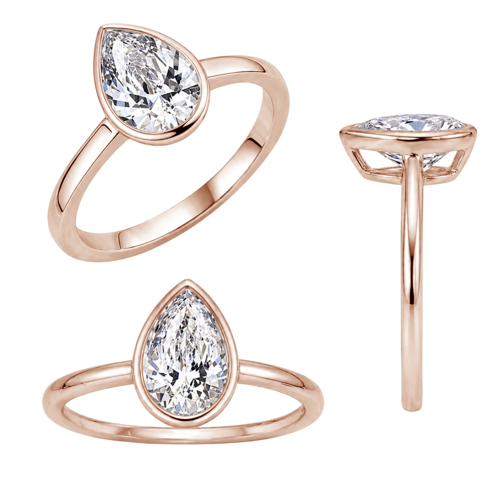 1.00-6.00 Carat T.W. Pear-cut IGI Certified Lab Grown Diamond (F/VS+) 14K Gold Bezel Set Ring