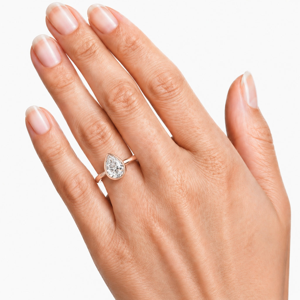 1.00-6.00 Carat T.W. Pear-cut IGI Certified Lab Grown Diamond (F/VS+) 14K Gold Bezel Set Ring
