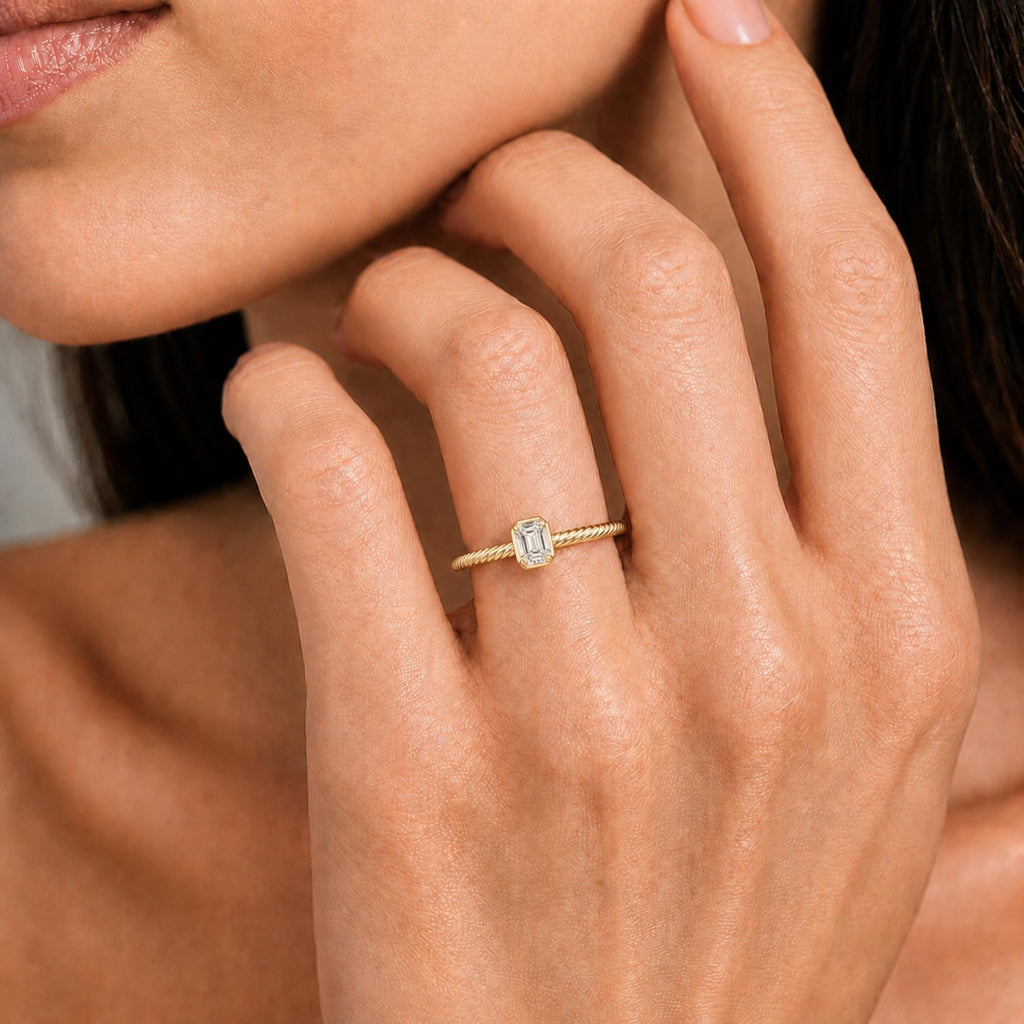 0.20 Carat T.W. Emerald-cut Lab Grown Diamond (F/VS+) 14K Gold Ring