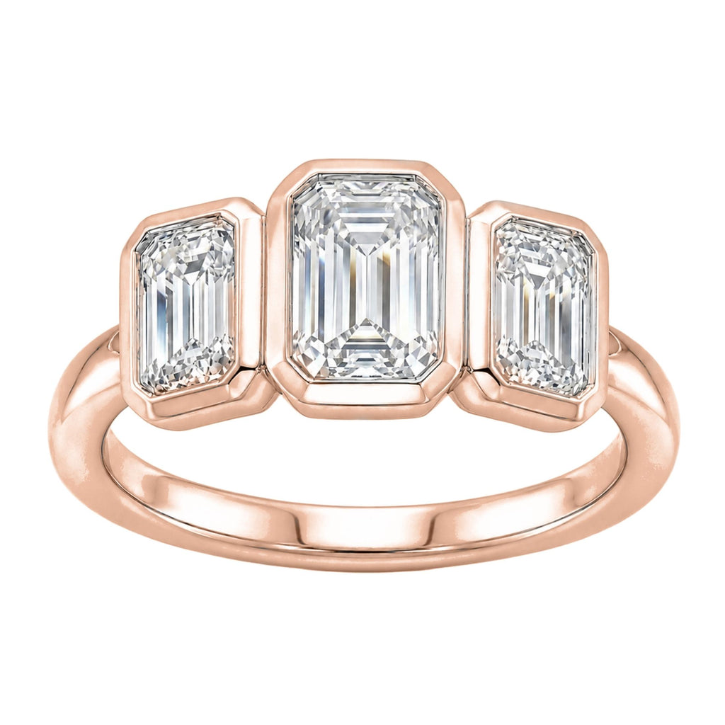 Diamonair 3 Stone Bezel Ring set - Lab Grown Diamond 14K Gold 3 Stone Bezel Ring