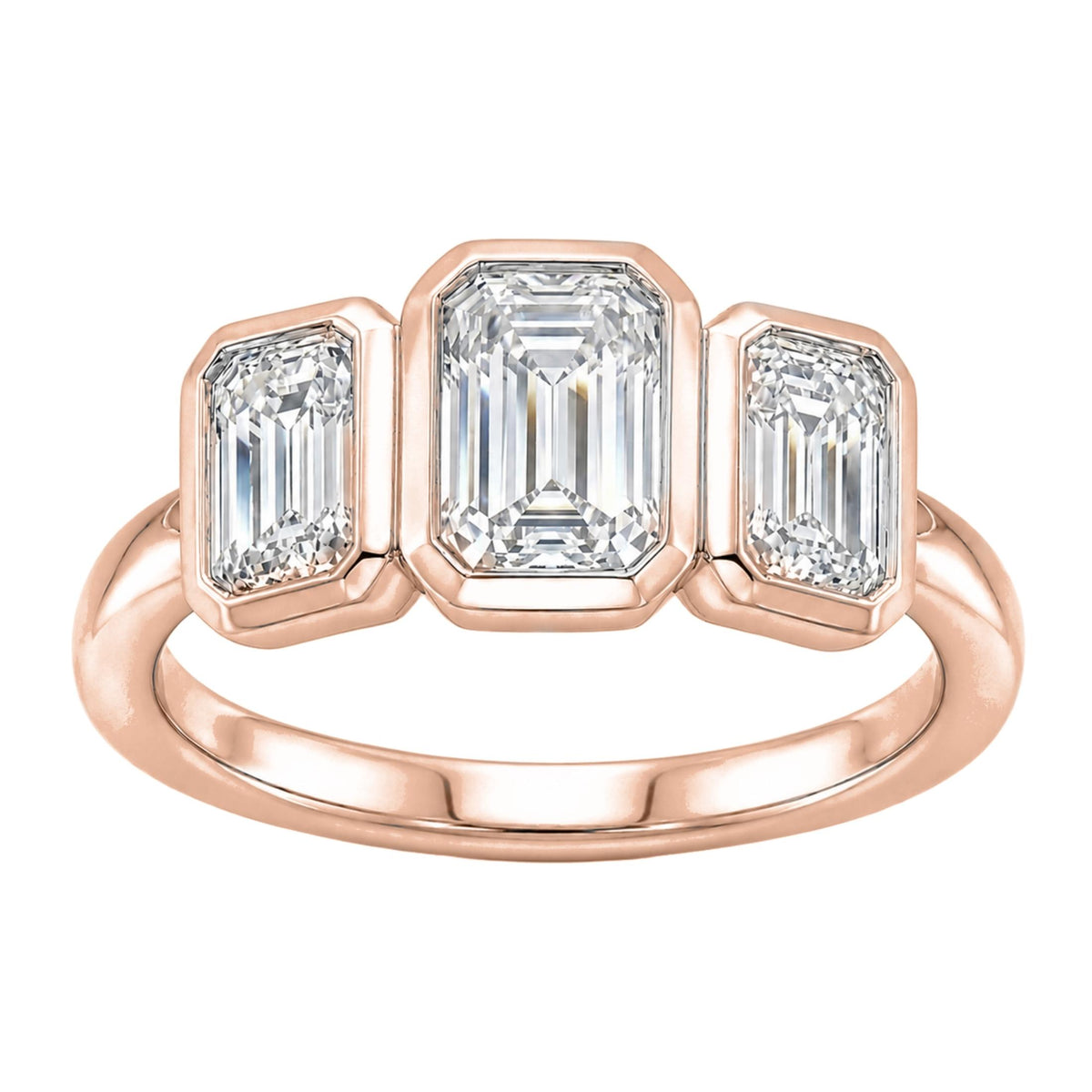 Diamonair 3 Stone Bezel Ring set - Lab Grown Diamond 14K Gold 3 Stone Bezel Ring