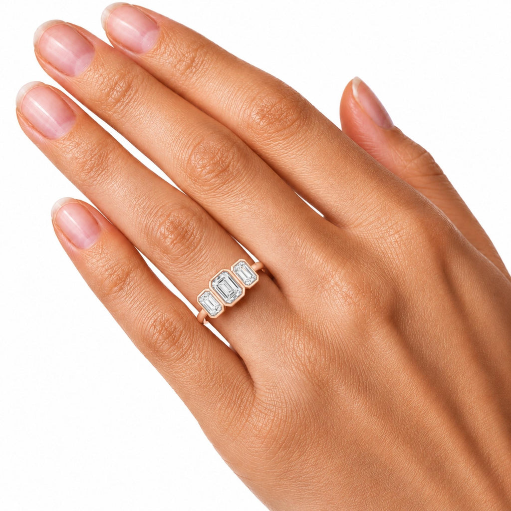 Diamonair 3 Stone Bezel Ring set - Lab Grown Diamond 14K Gold 3 Stone Bezel Ring