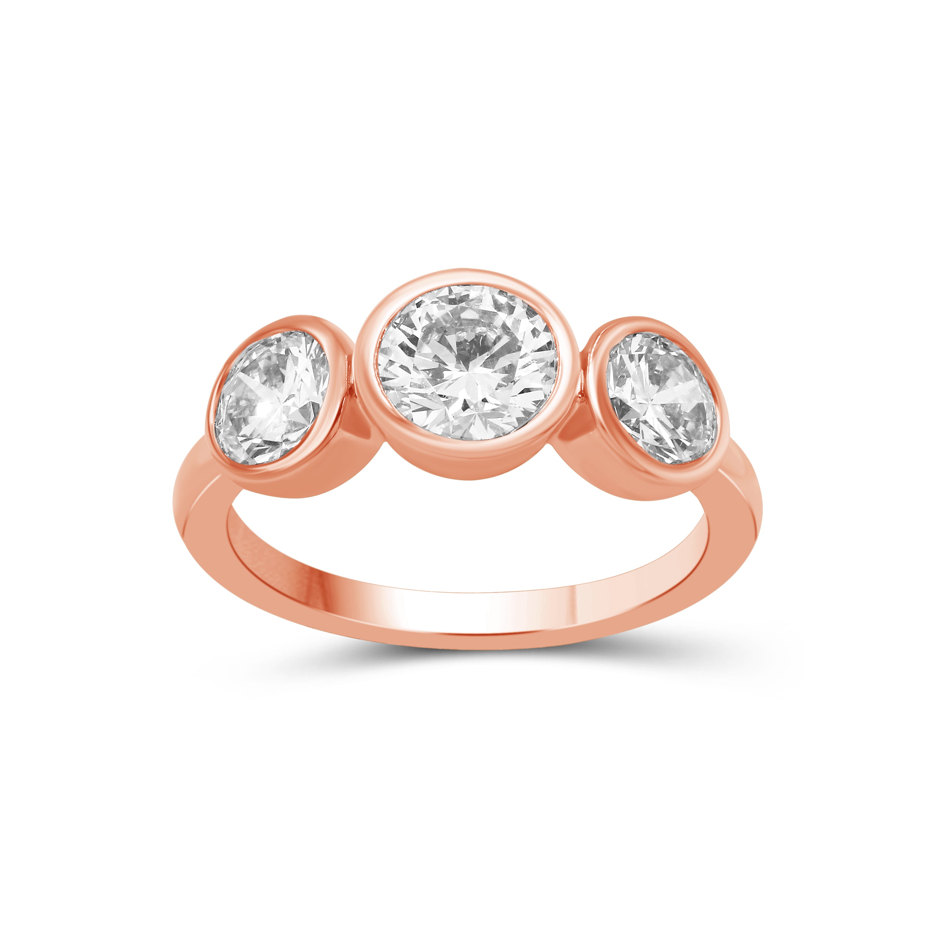 2.50 Carat T.W. Round-cut Lab Grown Diamond (F/VS+) 14K Gold Bezel Set 3 Stone Ring